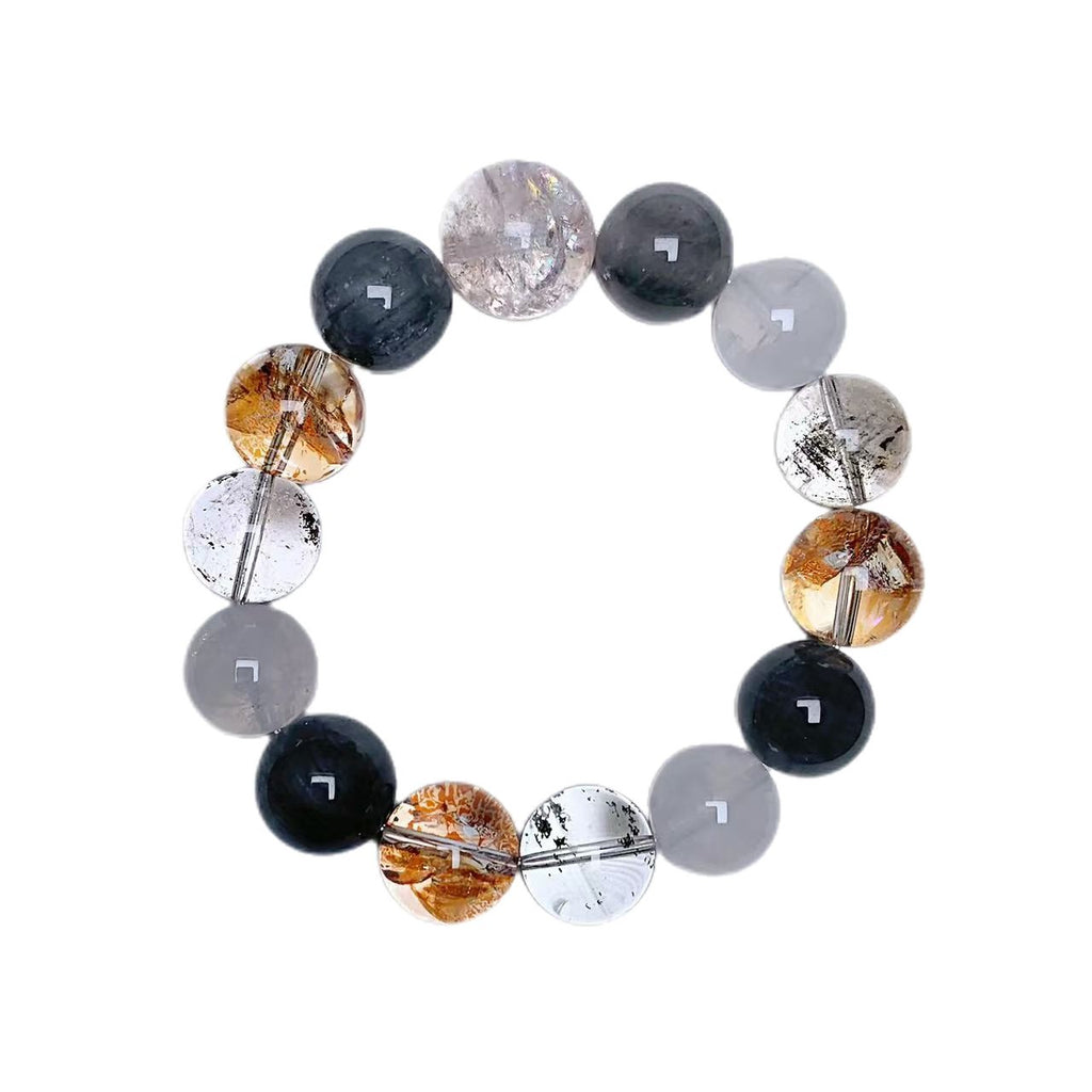 【North Sea Forest Island】Natural Gold Leaf Explosion Crystal Hand Jewelry String Whitening Versatile White Ghost White Crystal Bracelet