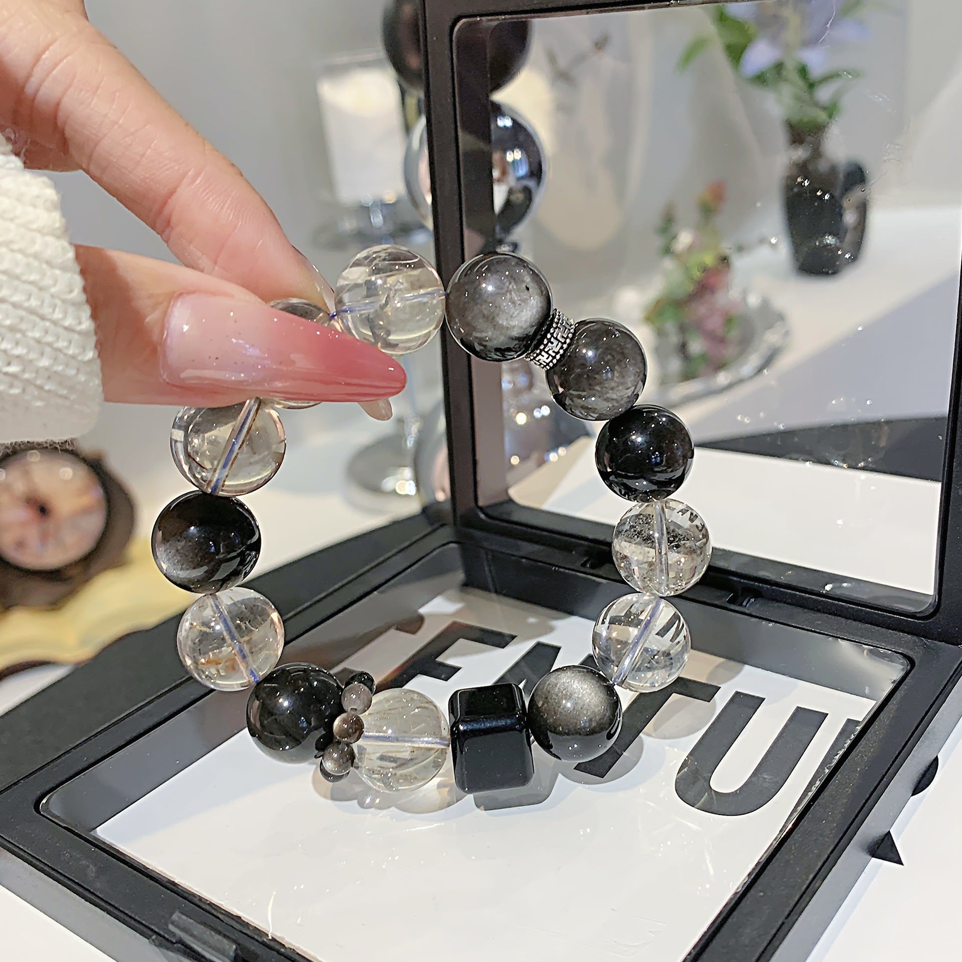 Natural Crystal Silver Crystal Design Bracelet Large Particle Smoky Quartz Crystal Bracelet Crystal Hand Jewelry diy