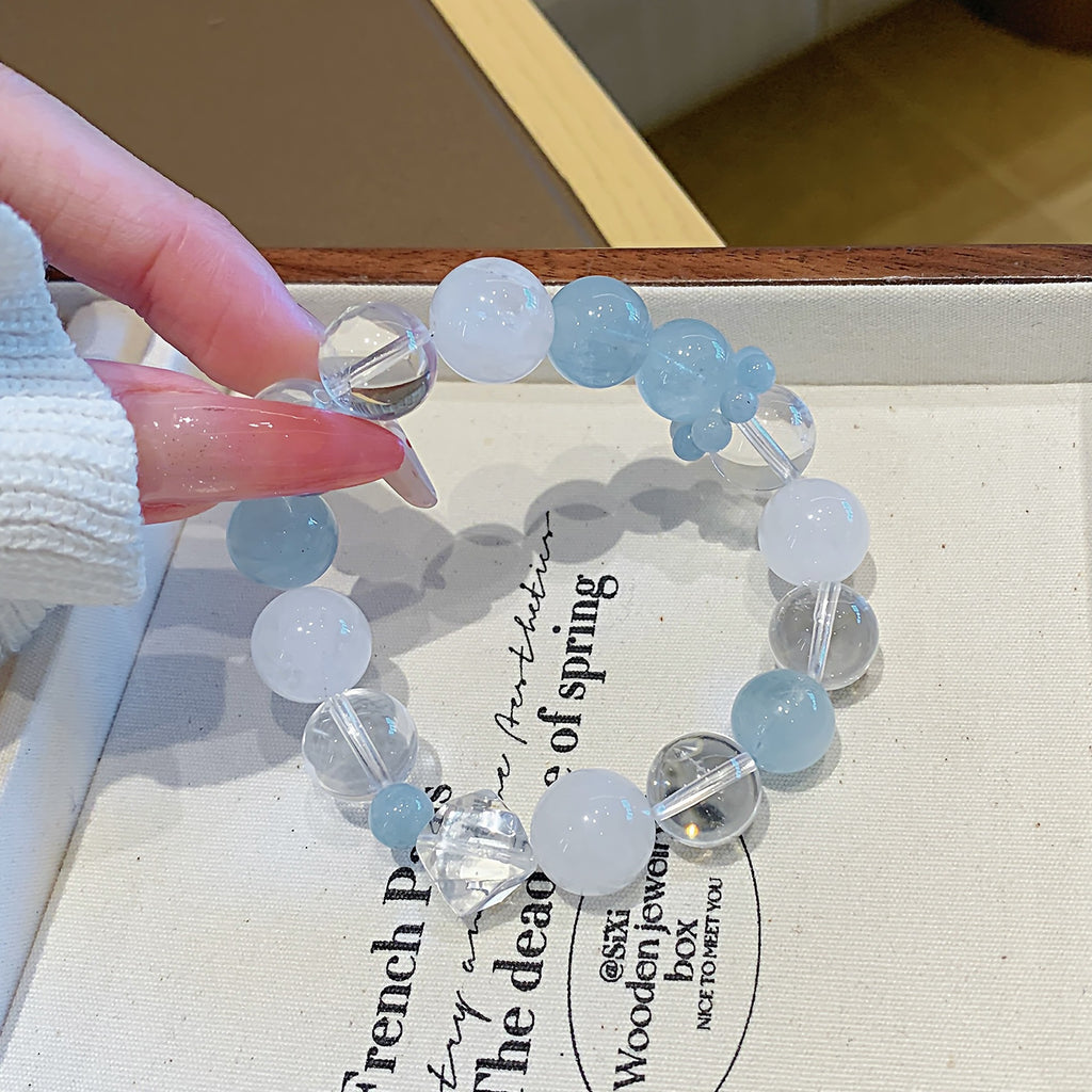 Original Design Multi-Gem Bracelet Aquamarine White Crystal Beaded Bracelet for Women Crystal Hand Jewelry Exquisite Bracelet