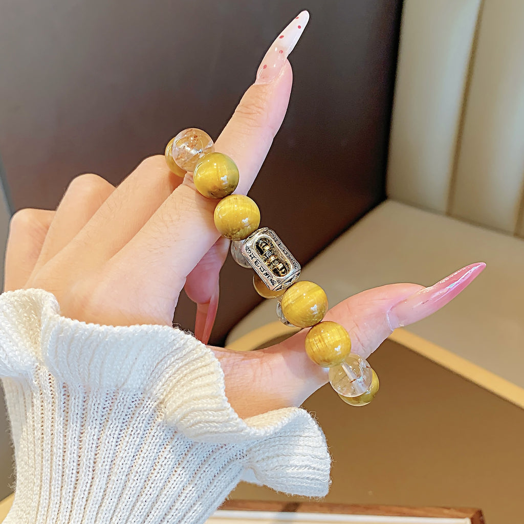 Natural Gold Tiger Eye Crystal Bracelet Fortune-Enhancing Bracelet for Wealth and Prosperity Multi-Gem Bracelet diy Crystal Beads