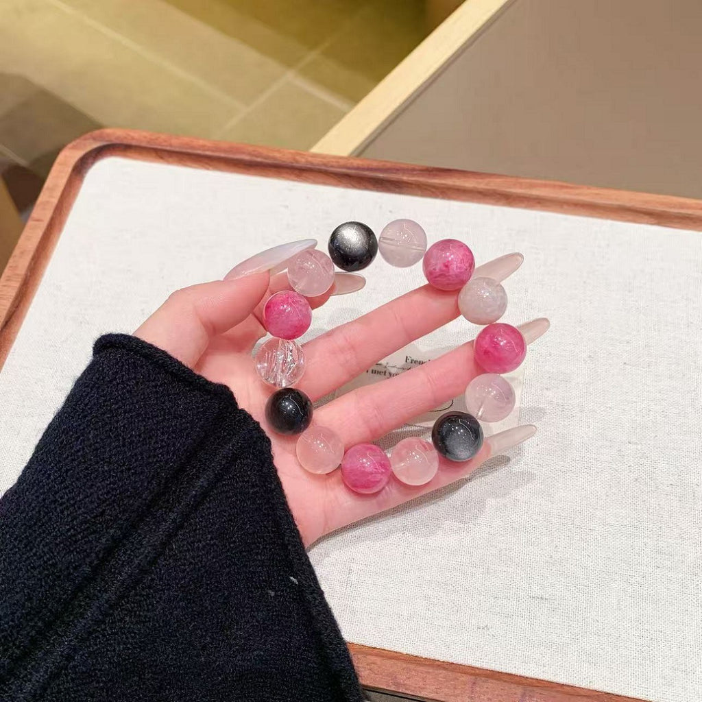 Gentle Pink Series DaZuobao Natural Pink Crystal Bracelet Large Particle Tea Obsidian White Crystal Women's Jewelry String