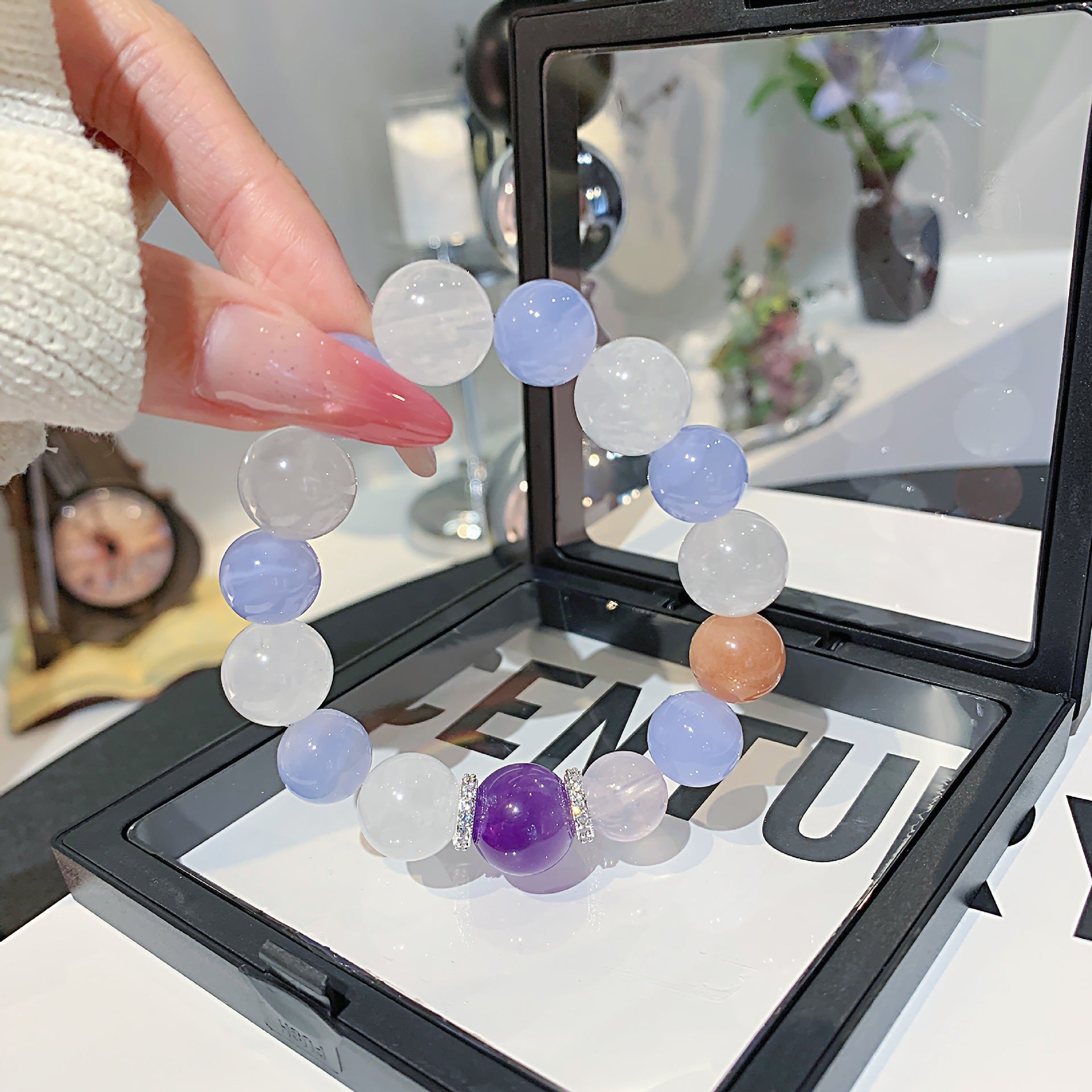 Natural Crystal Jewelry Strand Hot-selling Crystal Bracelet Wholesale Niche Light Luxury Bracelet diy Blue Veined Agate Bracelet