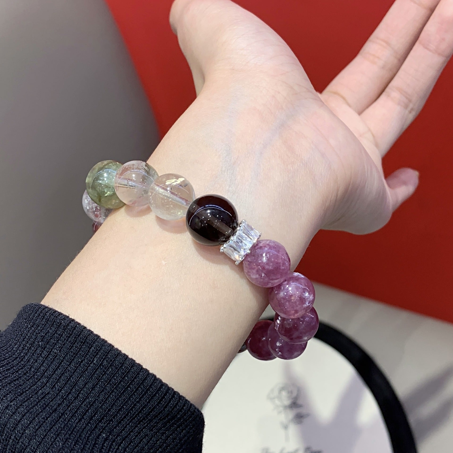 Unique Design New Model Natural White Crystal Paired with Xiuyan Fresh Sweet Bracelet Purple Emerald Crystal Bracelet