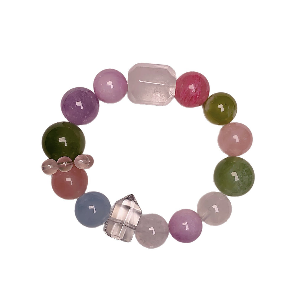 Natural Rainbow Multi-Gemstone Crystal Bracelet Aquamarine Xiu Jade Citrine Rose Quartz Amethyst Bracelet Crystal Bracelet