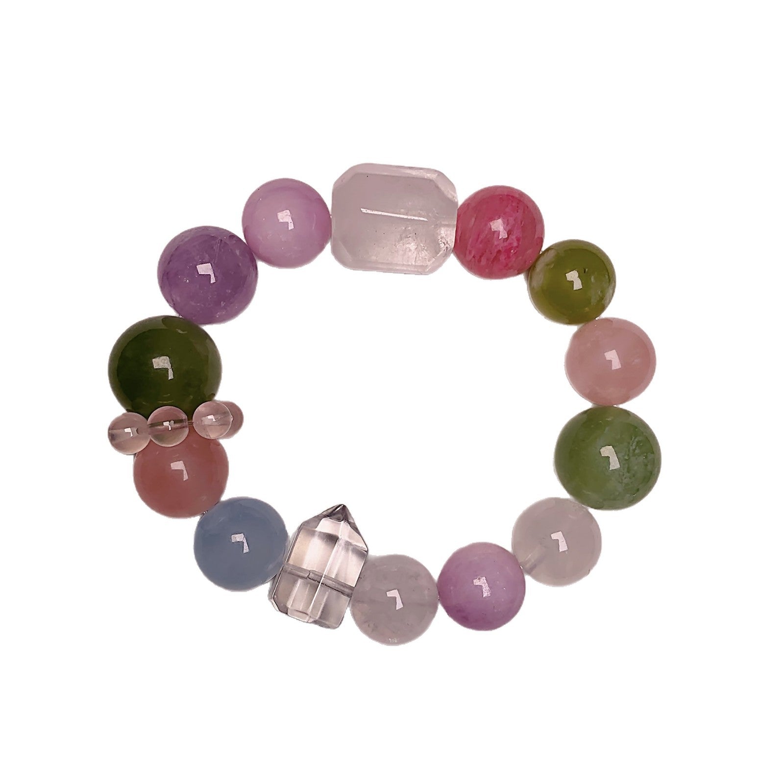 Natural Rainbow Multi-Gemstone Crystal Bracelet Aquamarine Xiu Jade Citrine Rose Quartz Amethyst Bracelet Crystal Bracelet