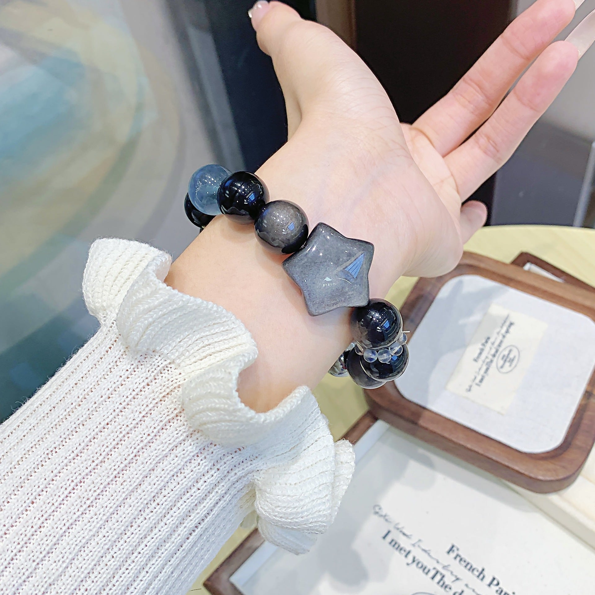 Natural Silver Obsidian Crystal Bracelet Natural Crystal Factory Wholesale Cross-border Crystal Bracelet Silver Obsidian Bracelet