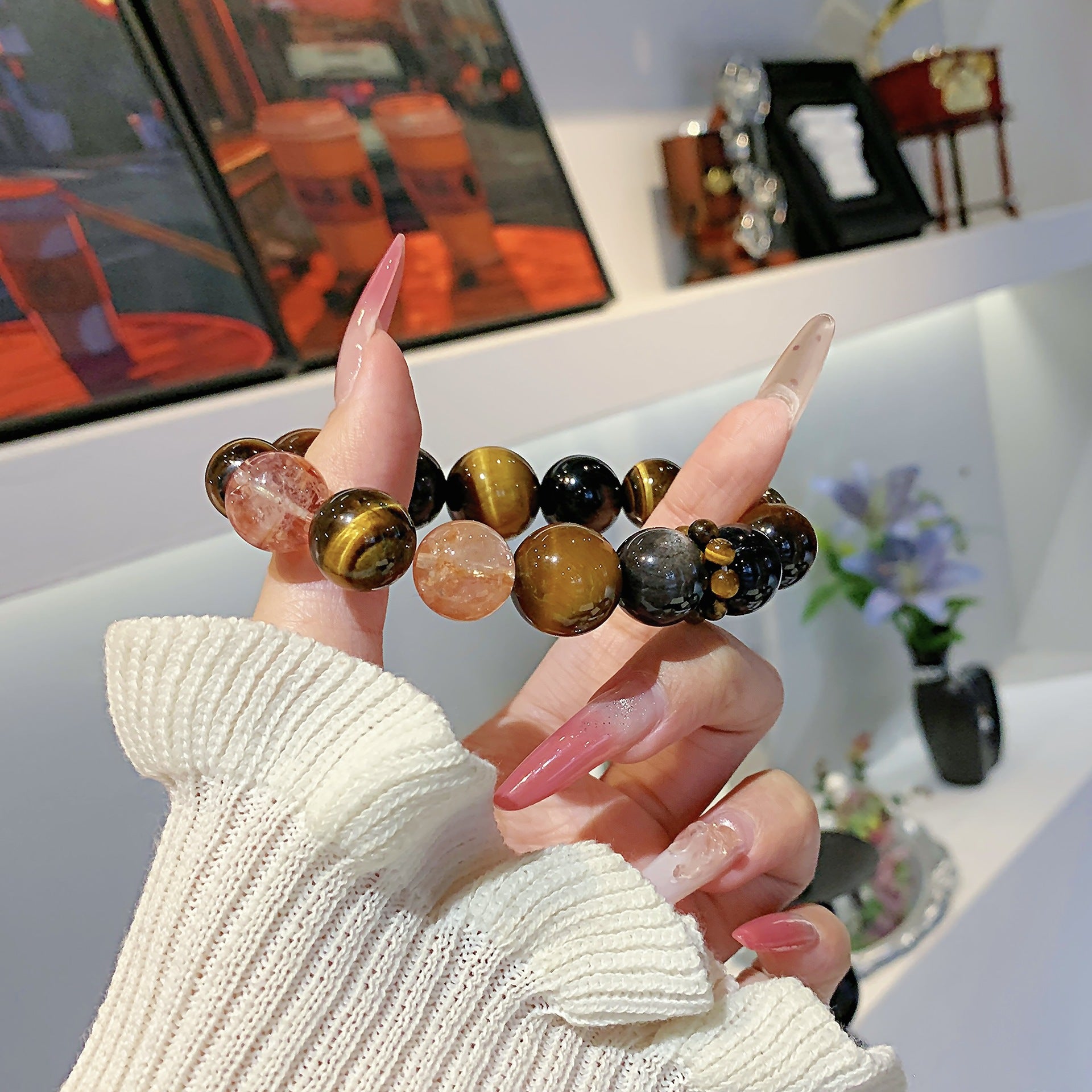Natural Yellow Tiger Eye Bracelet Women's Light Luxury Niche Design Crystal Bracelet Gift for Best Friend Crystal Chain
