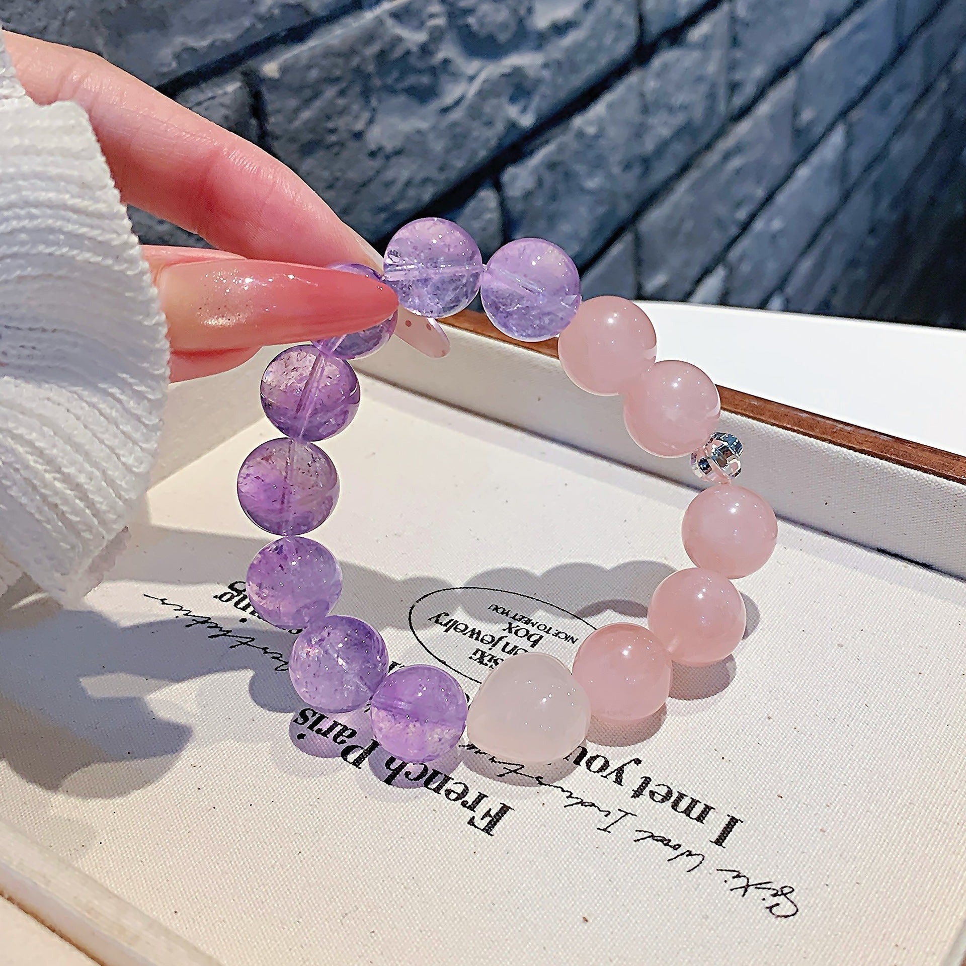 Natural Pink Crystal Gradient Amethyst Gradient with Amethyst Bracelet Natural Crystal Light Luxury Bracelet Crystal Beads
