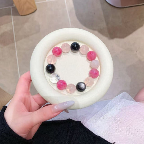 Gentle Pink Series DaZuobao Natural Pink Crystal Bracelet Large Particle Tea Obsidian White Crystal Women's Jewelry String