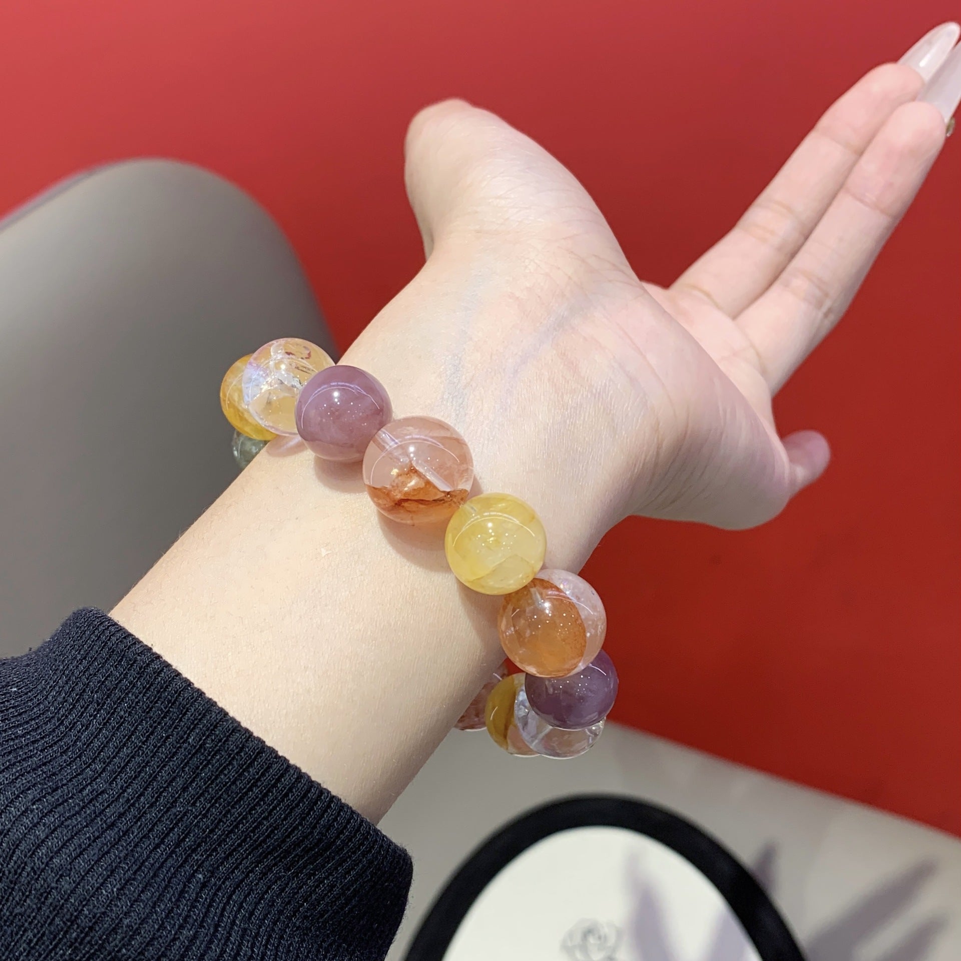 Macaron Ace Crystal Round Bead Multi-Gem Bracelet Red Gum Flower Matching Yellow Gum Flower White Crystal Model Crystal Bracelet