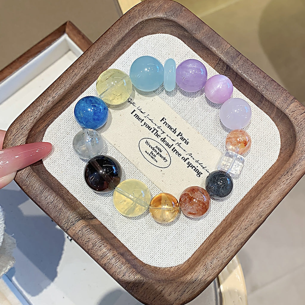 Original natural aquamarine crystal bracelet Rainbow Color Multi-Gem Bracelet Light Luxury Versatile Crystal Multi-Gem Bracelet