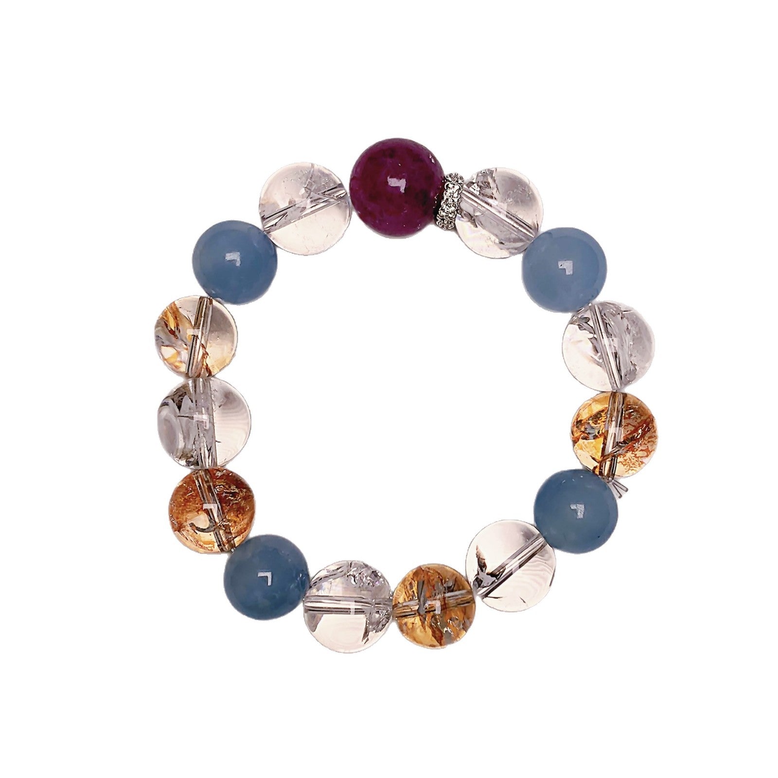 Qiaoen Colorful Candy Natural White Crystal Aquamarine Gold Foil Glue Flower Amethyst Multi-Gemstone Bracelet for Women Fashionable