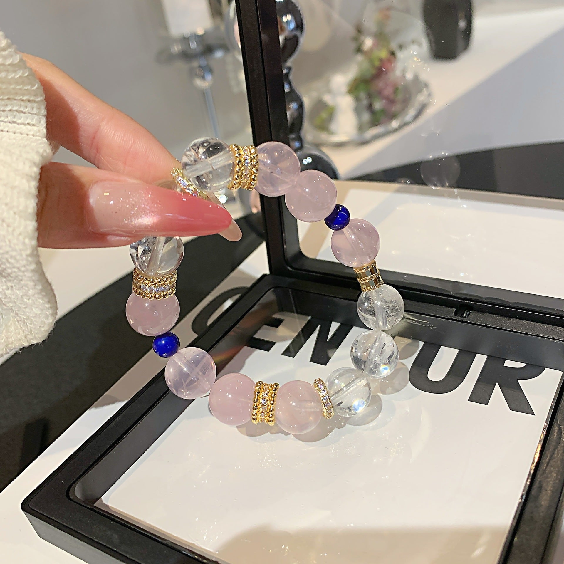 Natural Pink Crystal Bracelet White Crystal Hand Jewelry Lucky Attracting Male Birthday Gift Girlfriends' Gift Crystal Bracelet