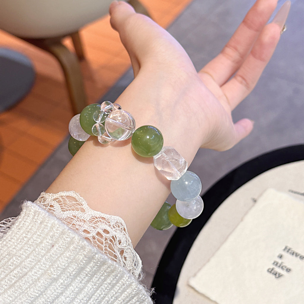 Natural Crystal Bracelet Green Grape Milk Cap Xiuyu Crystal White Phantom Large Particles Handmade Jewelry Wholesale for Live Streaming E-commerce