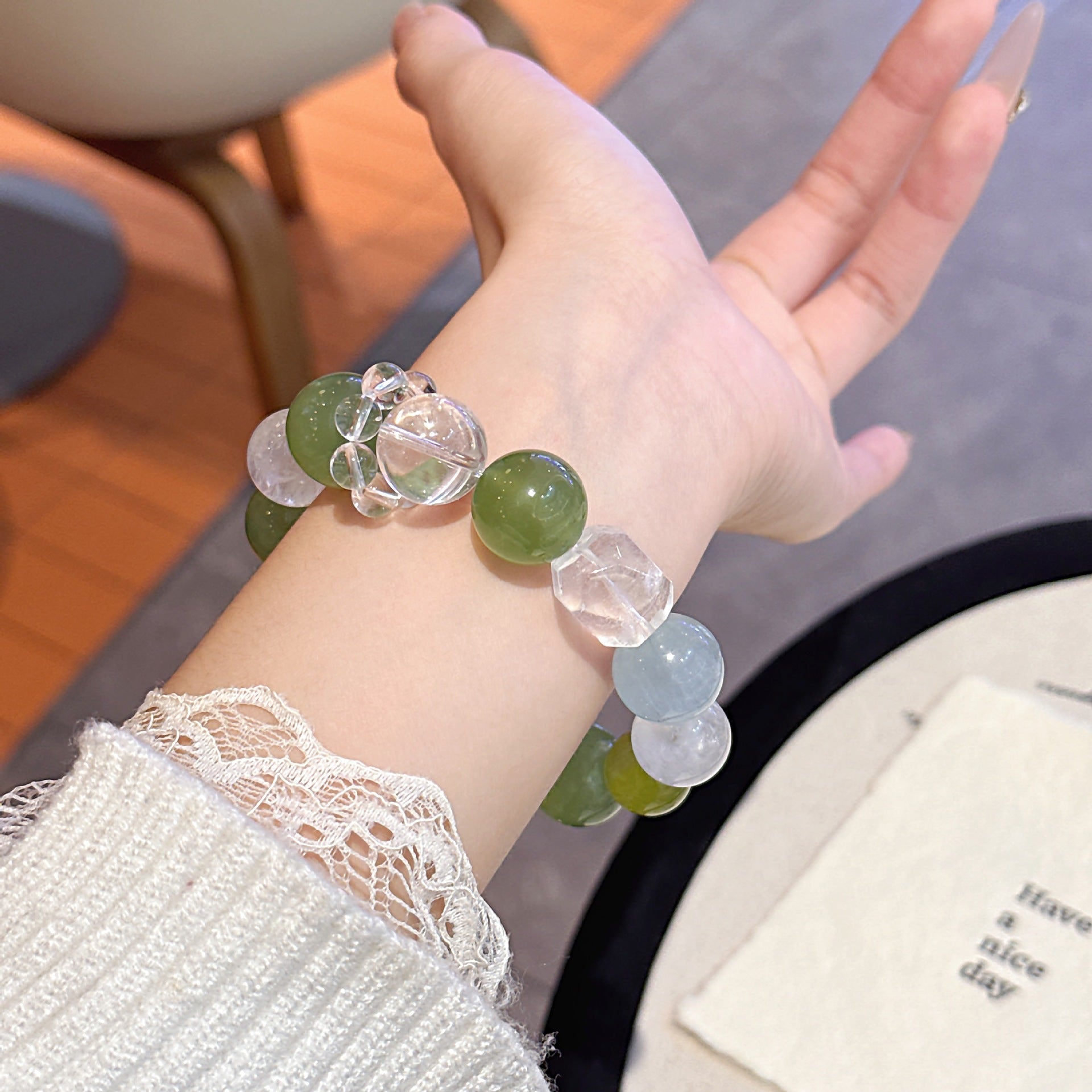 Natural Crystal Bracelet Green Grape Milk Cap Xiuyu Crystal White Phantom Large Particles Handmade Jewelry Wholesale for Live Streaming E-commerce