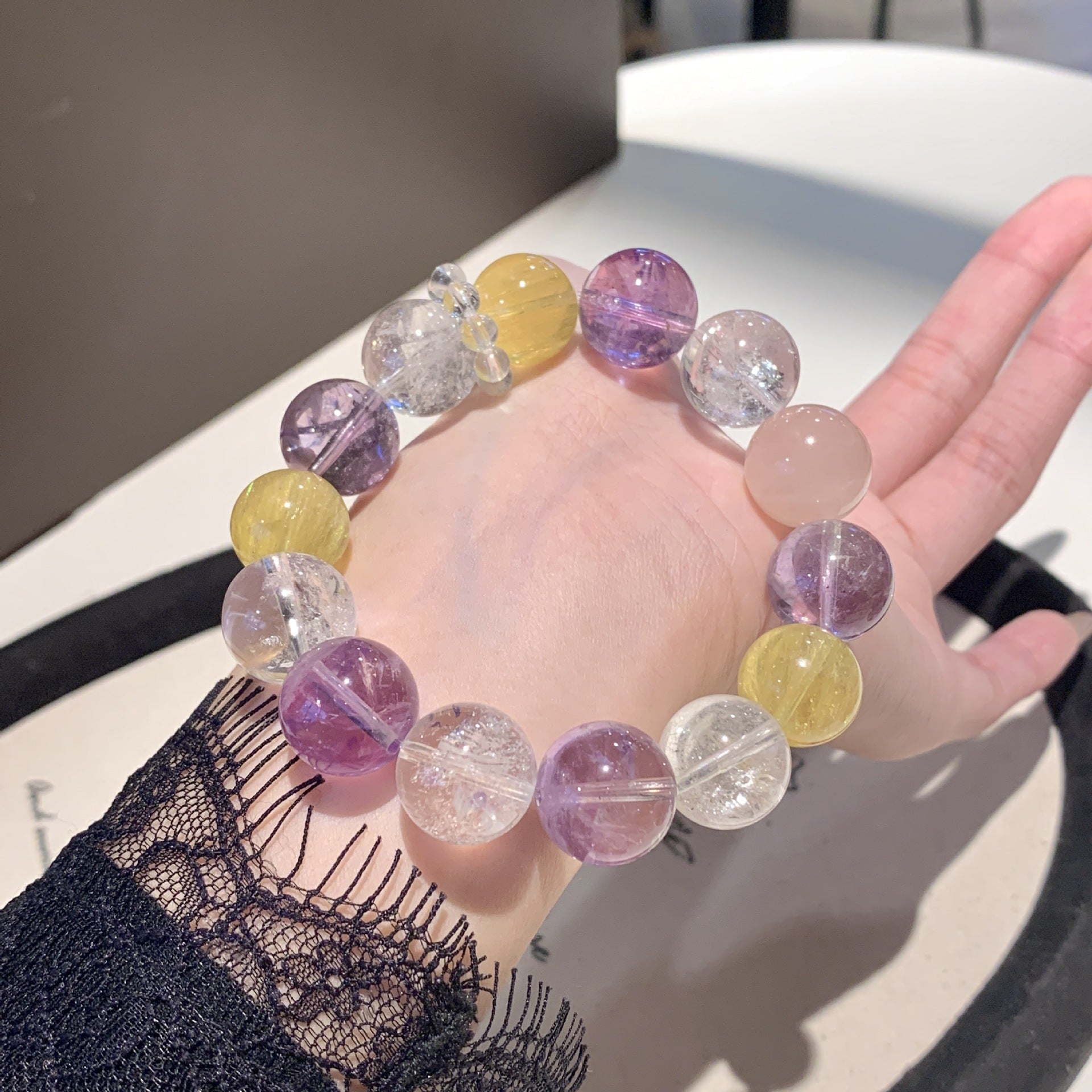 Natural Multi-Gemstone Crystal Bracelet White A Sai Bracelet Winter Hot-Selling Hand Jewelry Rainbow Multi-Treasure Dopamine Hand Crystal