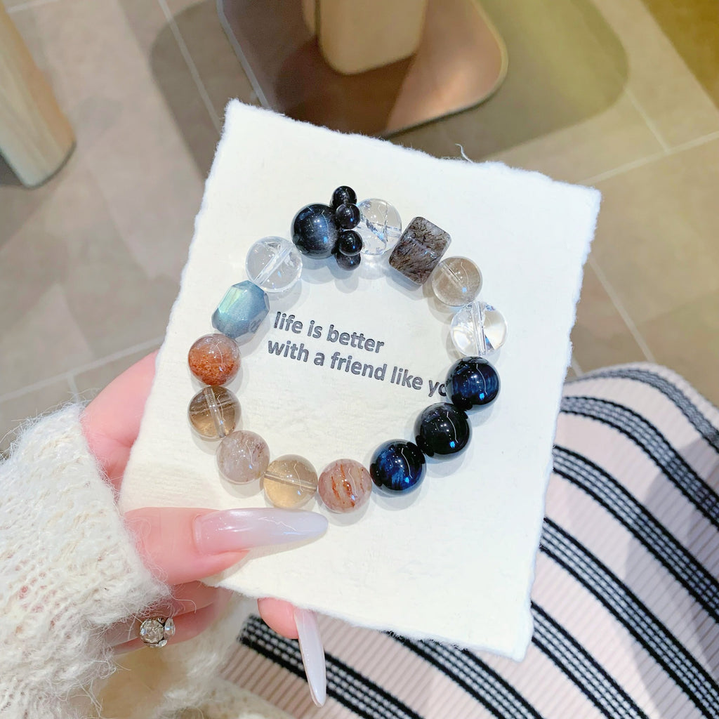 【Crystal Original】Wholesale Silver Obsidian Fashion Design Multi-Gem Bracelet Live Supply Bracelets Crystal Bracelet
