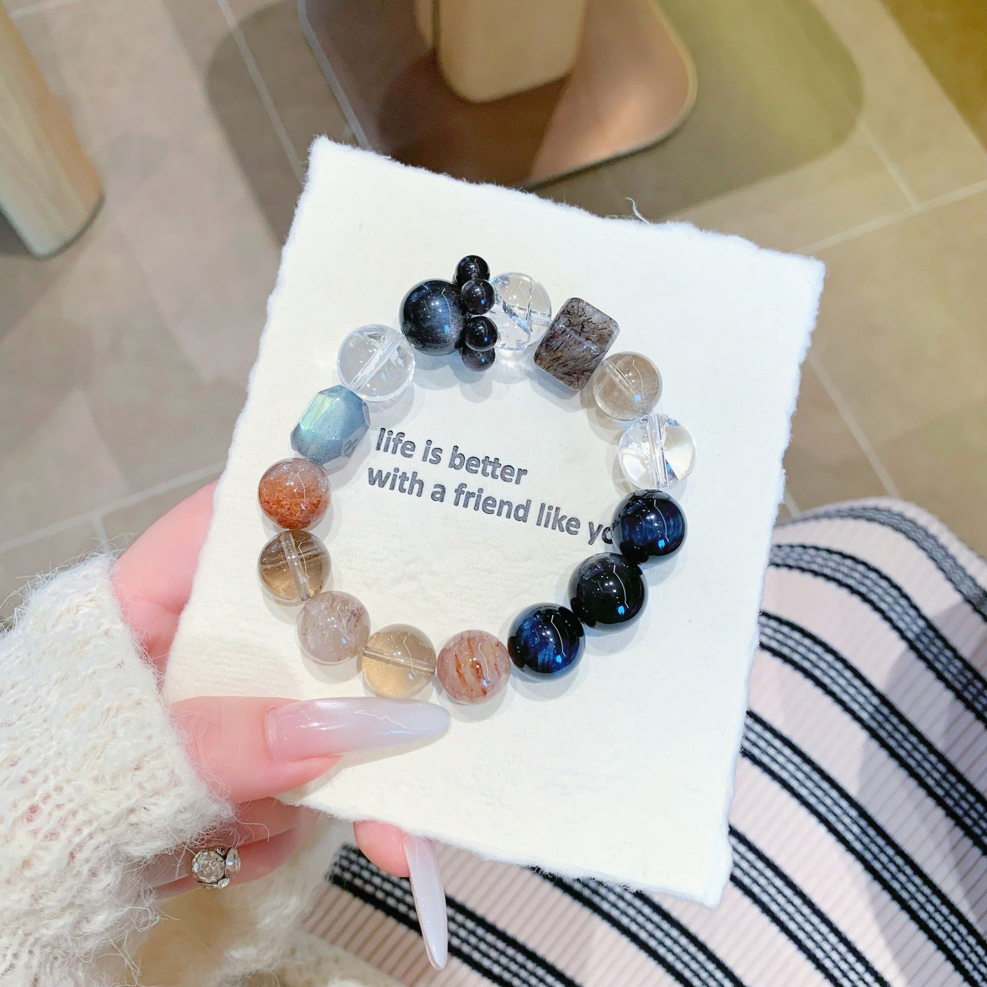 【Crystal Original】Wholesale Silver Obsidian Fashion Design Multi-Gem Bracelet Live Supply Bracelets Crystal Bracelet