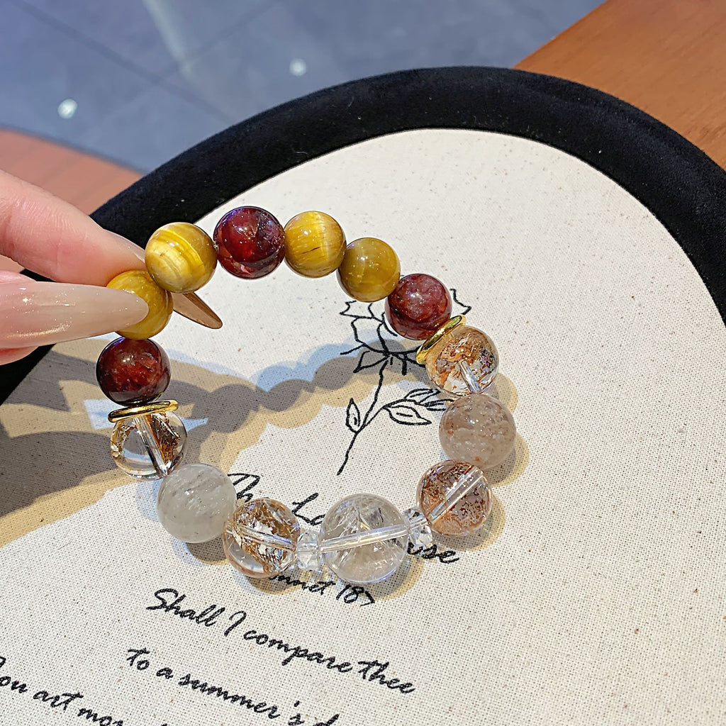 Gold Foil Explosion Series Crystal Hand Jewelry String Fashionable High-End Bracelet Original Design Red Gum Flower Crystal Bracelet