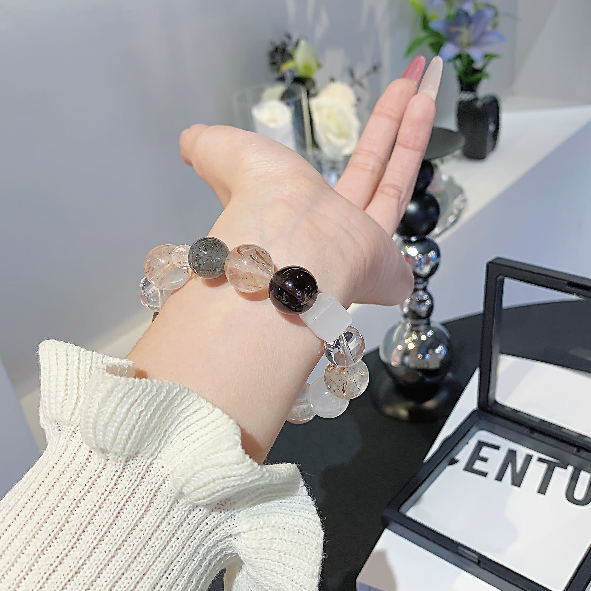 National Style Natural White Phantom Crystal Bracelet Elegant and Versatile Bracelet Vintage Artistic New Chinese Style Artistic Hand Jewelry for Women