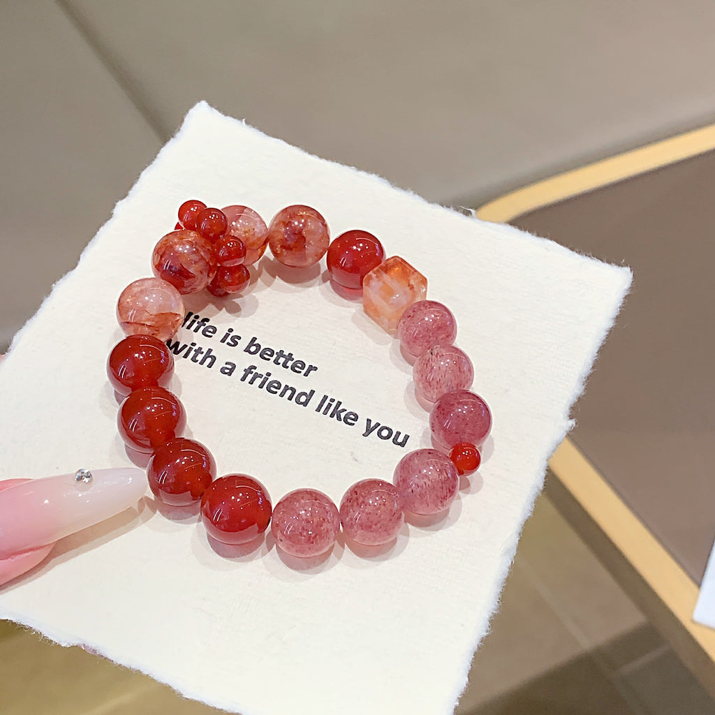 Gradient Crystal Bracelet Jewelry Retro Light Luxury Exquisite Simple Versatile Hand Accessories Red Agate Natural Crystal Bracelet