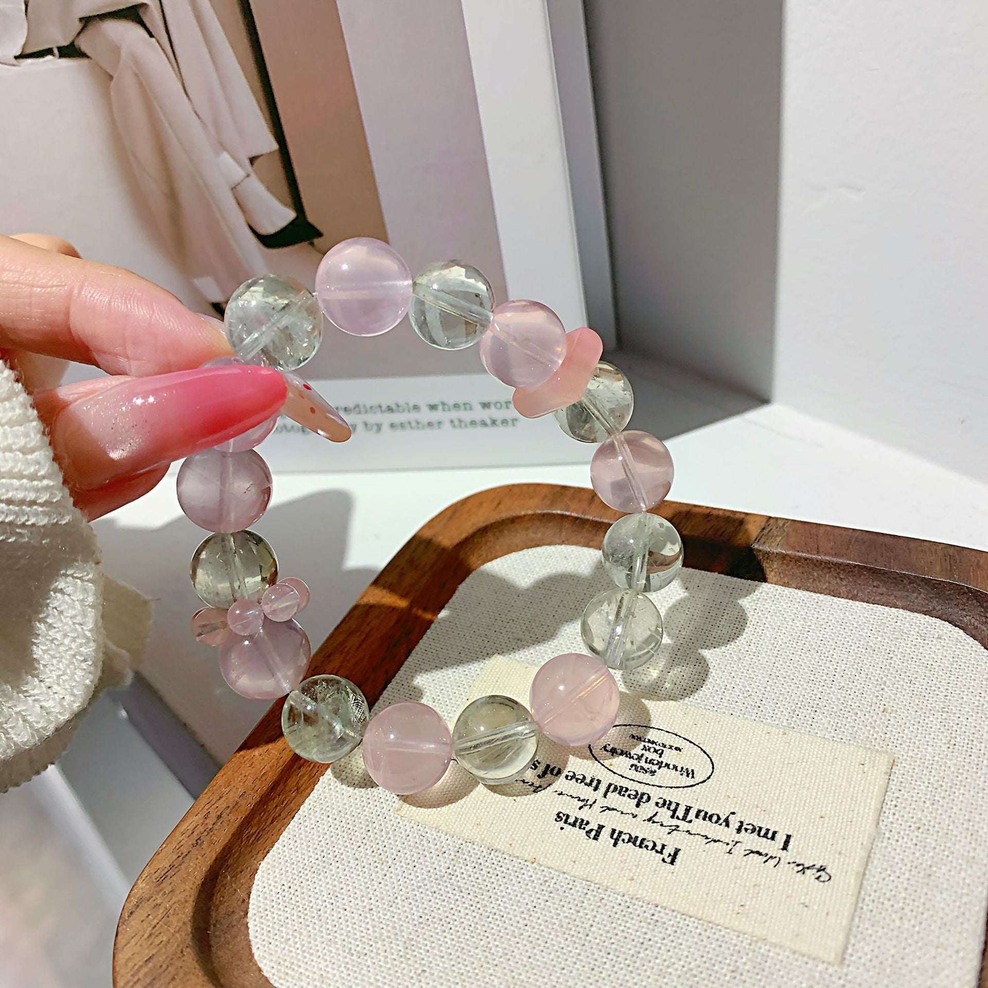 Natural pink crystal paired with white crystal bracelet Rose Glow DIY Single Ring Bracelet Factory Direct Supply Crystal Bracelet