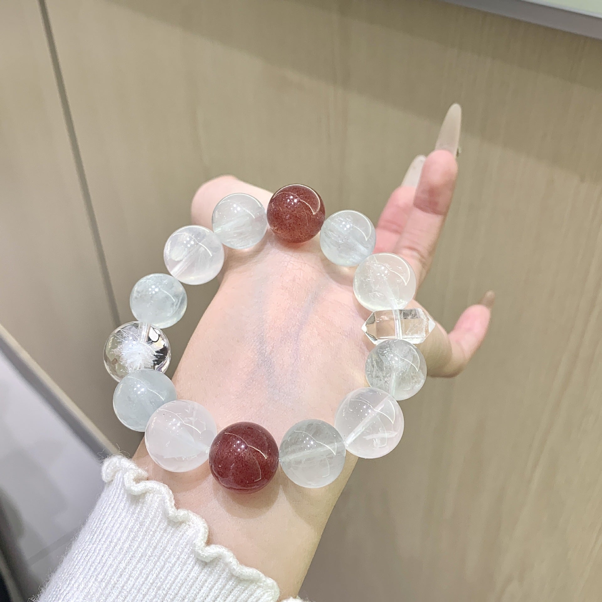 Natural Crystal Bracelet Original Design Monet Garden Bracelet White Phantom Strawberry Crystal Multi-Gem Strawberry Crystal Bracelet