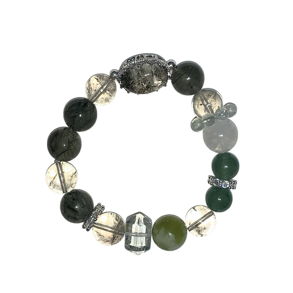 Natural Green Rutilated Quartz Bracelet Black Gold Ultra White Ghost White Crystal Freeform Design Model Tourmaline Green Hair Crystal Bracelet