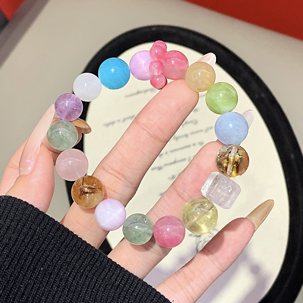 Natural Multi-Gemstone Crystal Bracelet Rose Quartz Crystal Bracelet diy Original Niche Design Pink Crystal Bracelet Crystal
