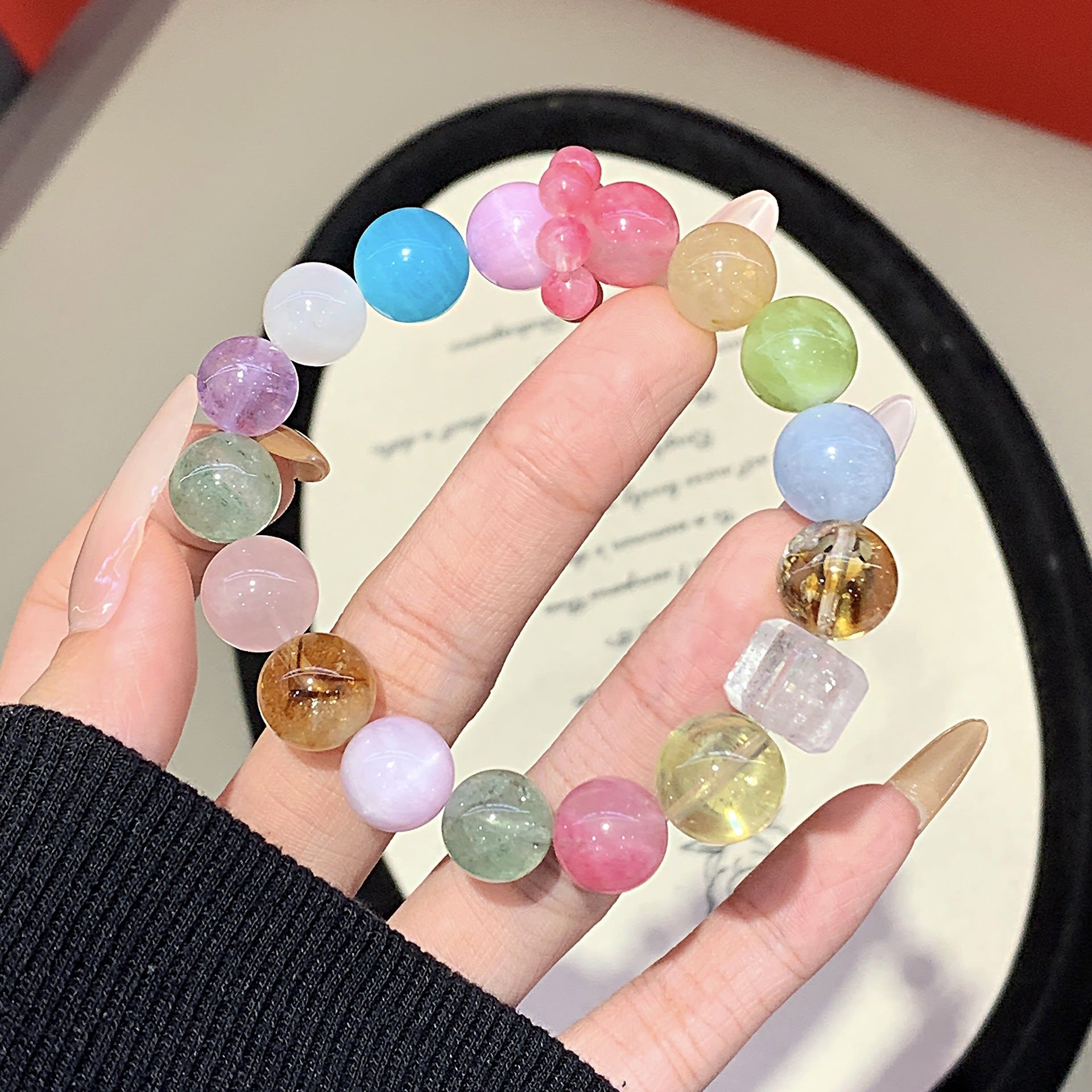 Natural Multi-Gemstone Crystal Bracelet Rose Quartz Crystal Bracelet diy Original Niche Design Pink Crystal Bracelet Crystal