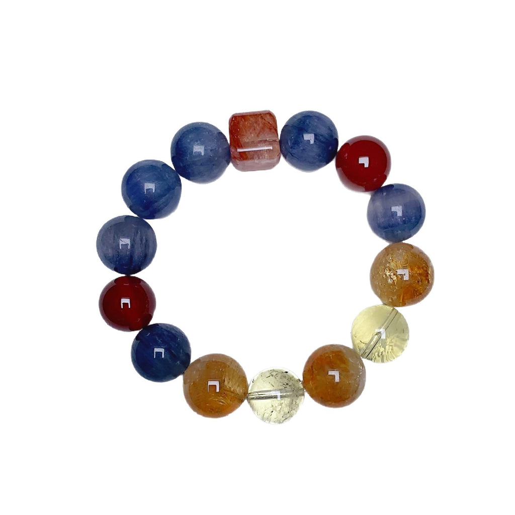 【Loulan】Natural Blue Green Crystal Yellow Gum Flower Multi-Gem Bracelet Fashionable and Versatile Women's Jewelry Crystal Beads