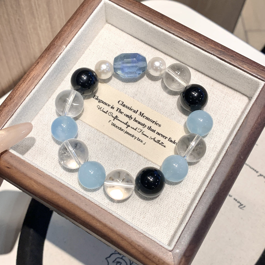 Five Elements Deficiency Supplement Aquamarine Bracelet White Crystal Bracelet for Men and Women Natural Crystal Multi-Gemstone Bracelet Balance Energy
