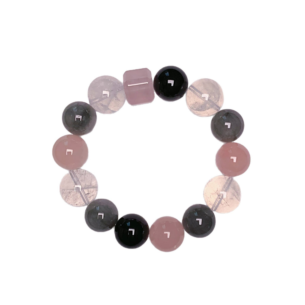 Gentle Pink Series DaZuobao Natural Pink Crystal Bracelet Large White Phantom Crystal Women's Jewelry String