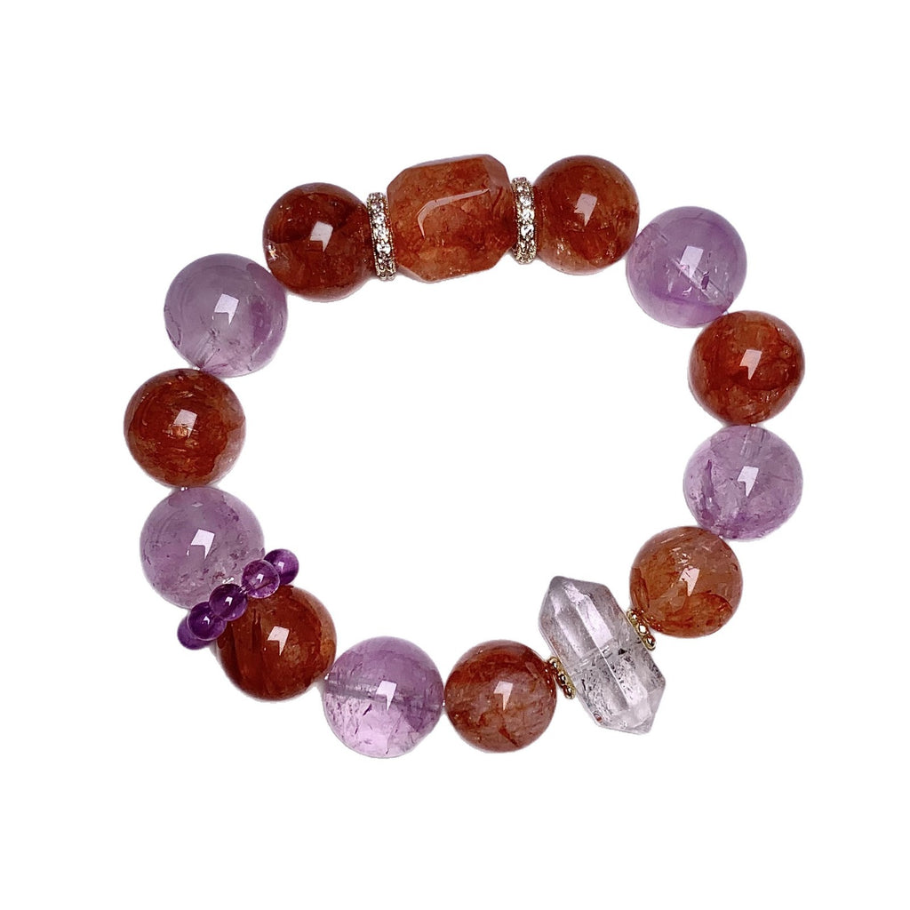 Natural Amethyst Large Bead Red Resin Flower Design Bracelet for Women Nine Purple Fire Bracelet Design Crystal Bracelet