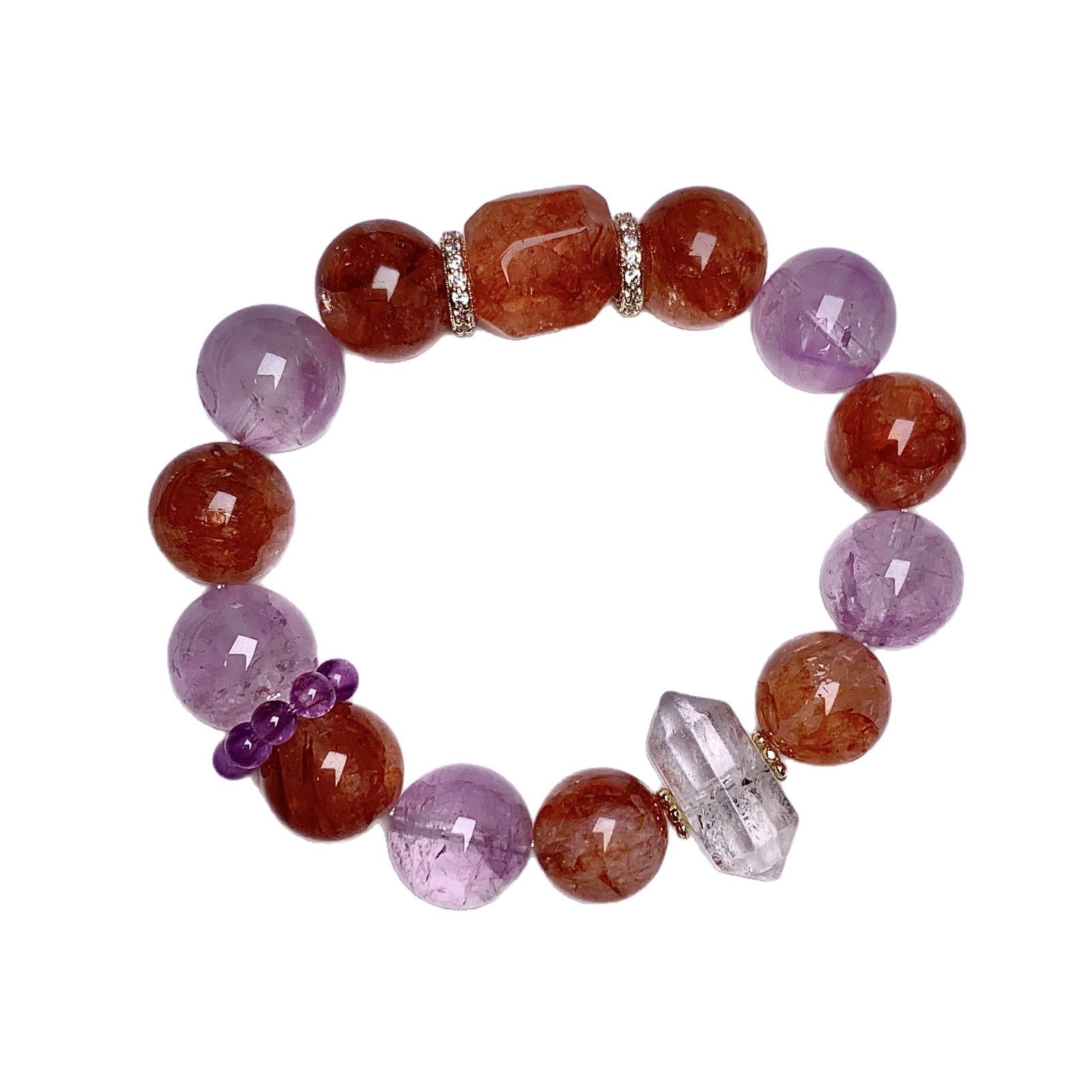 Natural Amethyst Large Bead Red Resin Flower Design Bracelet for Women Nine Purple Fire Bracelet Design Crystal Bracelet