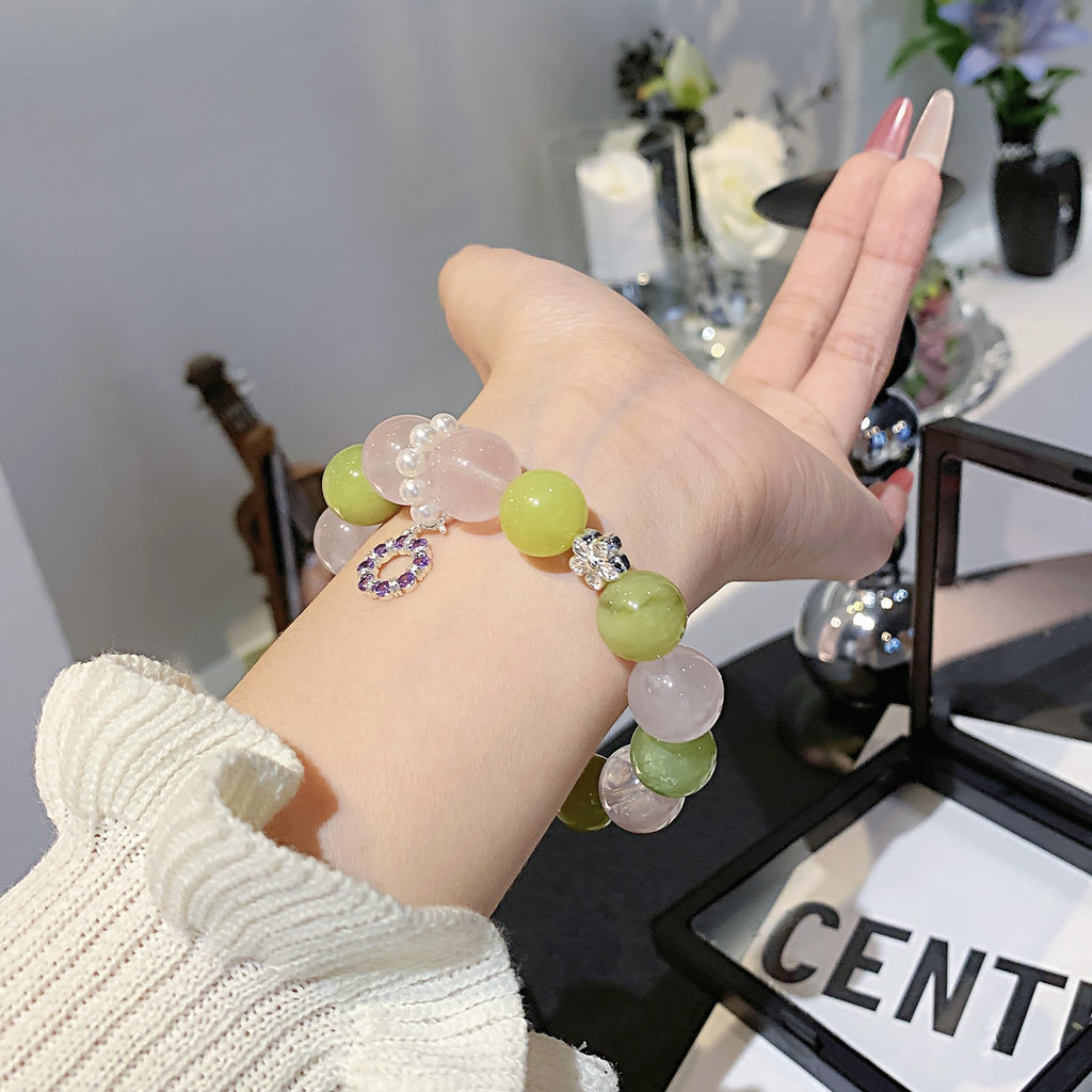 Xiuyan Jade Green Bracelet Tiktok Xiaohongshu Live Supply Hot Sale Original Fashion Crystal Bracelet
