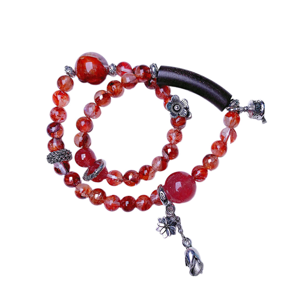 Red Glue Flower Crystal Bracelet diy Handmade Round Beads Wholesale Natural Crystal Bracelet Hot-Selling Jewelry Crystal Bracelet
