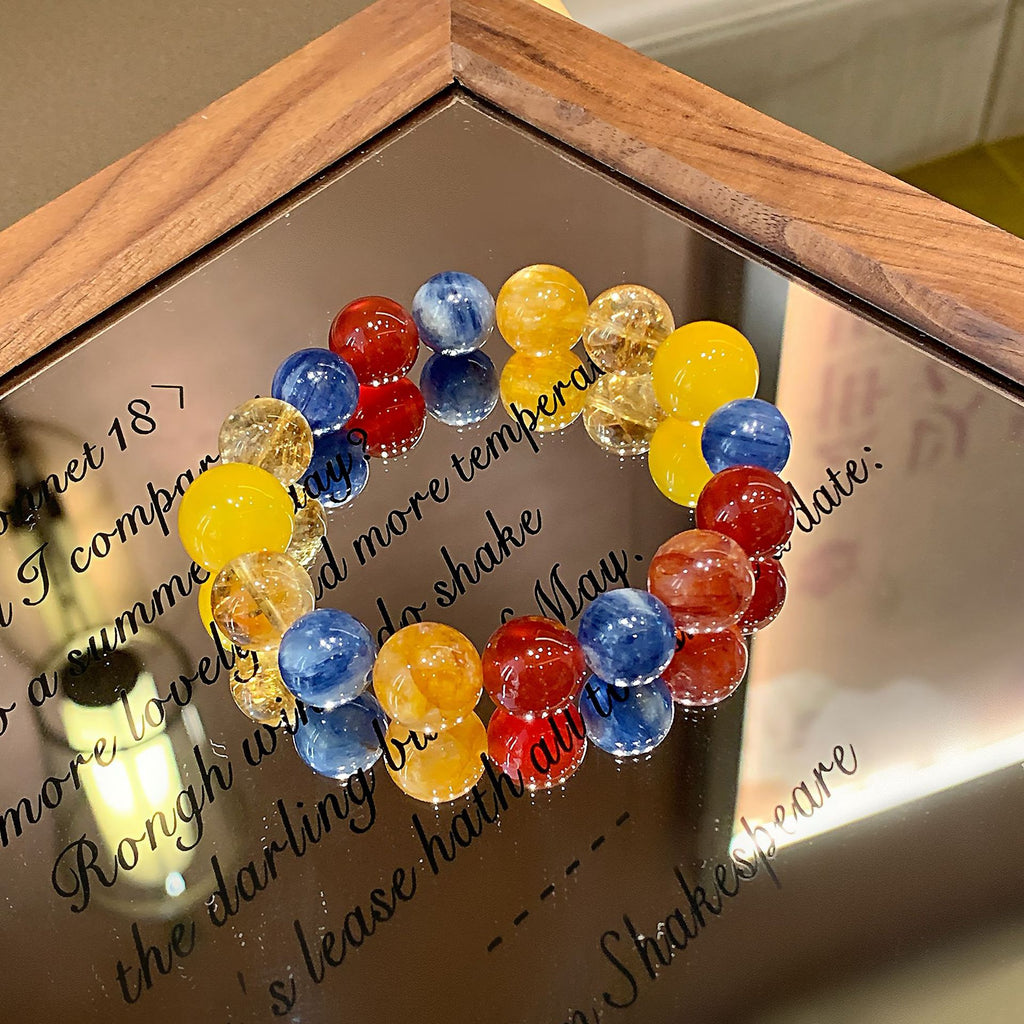 Original Natural Blue Crystal Yellow Gum Flower Multi-Gem Bracelet Cross-Border Hot-Selling Gift Hand Jewelry String Yellow Agate Multi-Gemstone Bracelet