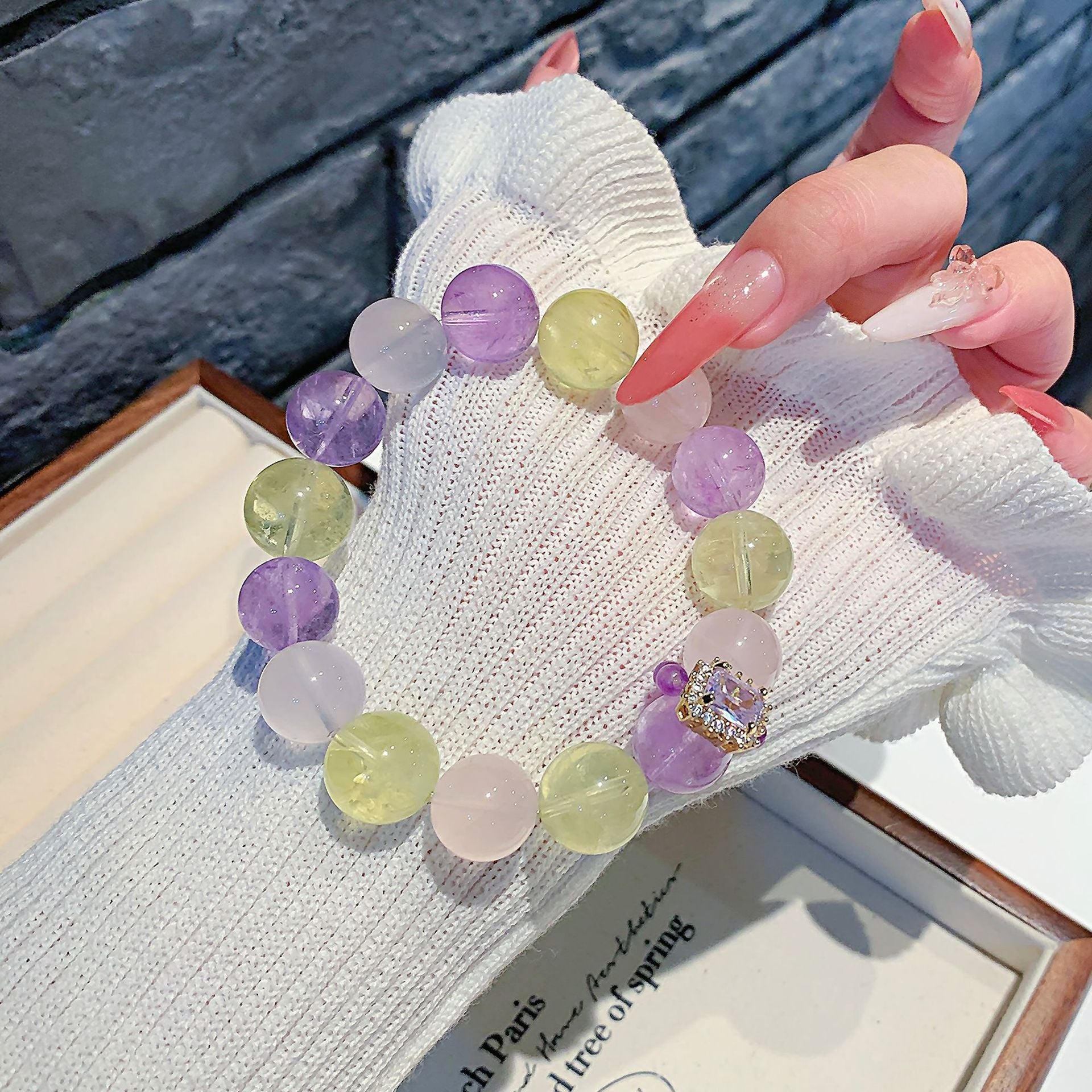 Natural Dopamine Rainbow Color Crystal Bracelet Night Market Stall Wholesale Bracelet diy Multi-Gemstone Crystal Bracelet