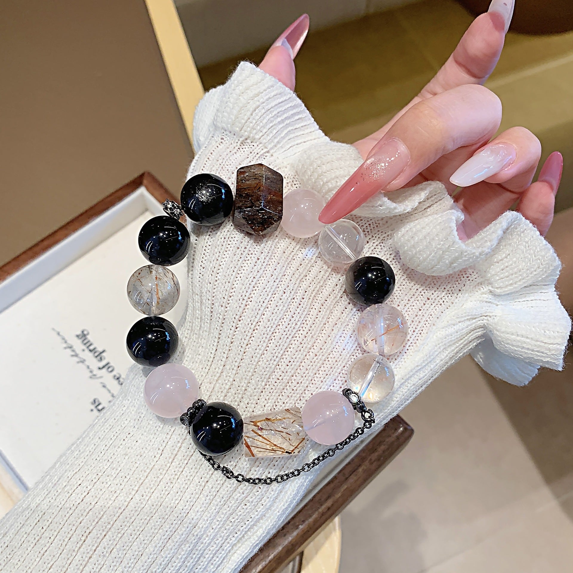 Natural Rose Quartz Jewelry Bracelet Original Design High-end Light Luxury Bracelet diy Natural Multi-Gemstone Crystal Bracelet