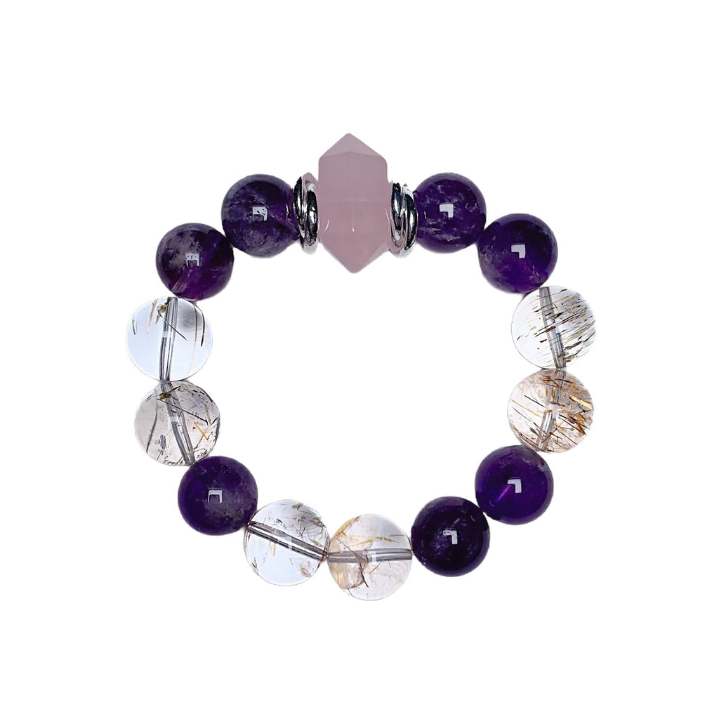 Nine Purple Fire Bracelet Natural Amethyst Bracelet Chinese Style Beaded Bracelet Xiaohongshu Live Streaming Style Black Gold Super Seven Bracelet