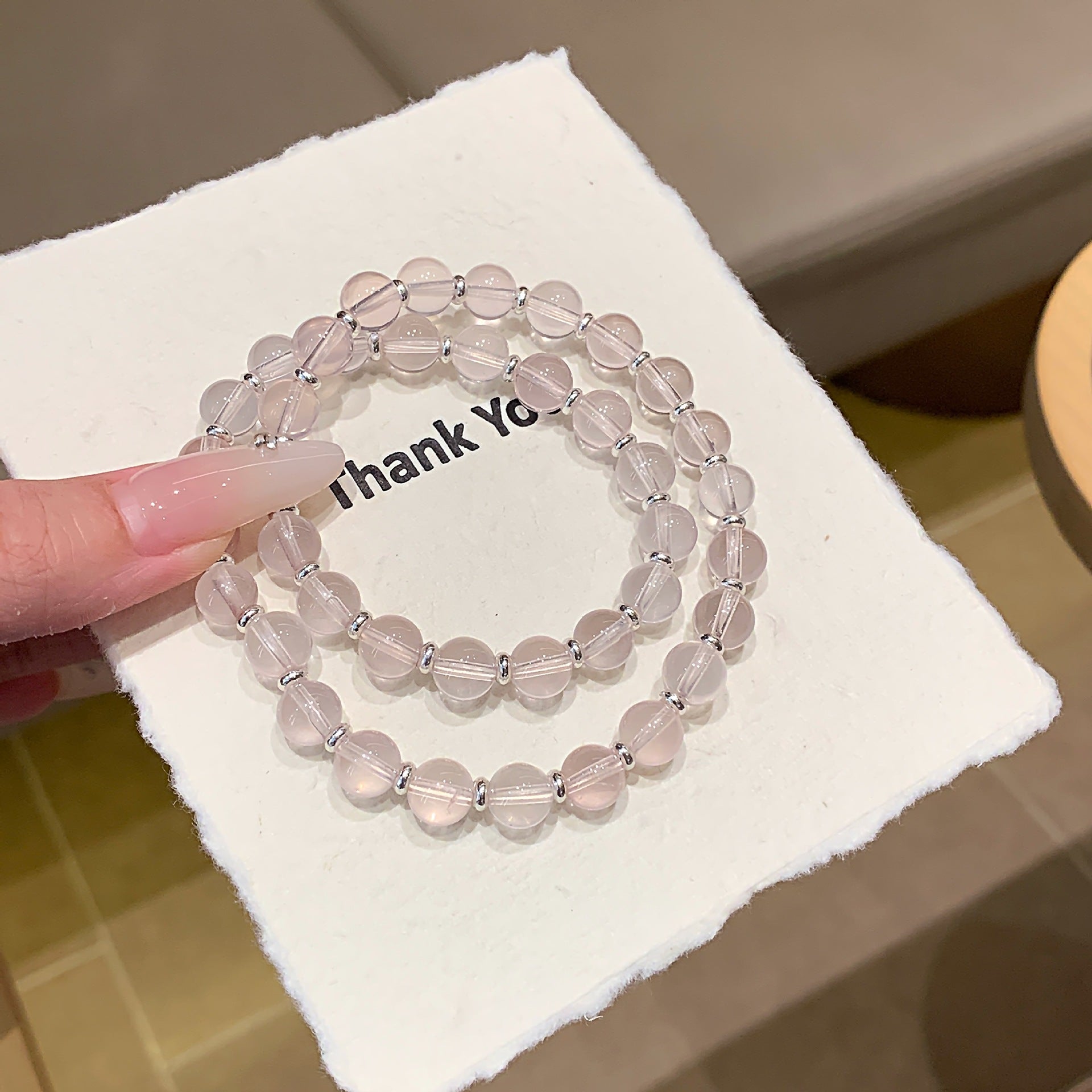 New ins Sweet and charming style Transparent Pink Beaded Bracelet Elegant Versatile Crystal Bracelet Rose Quartz Crystal Bracelet