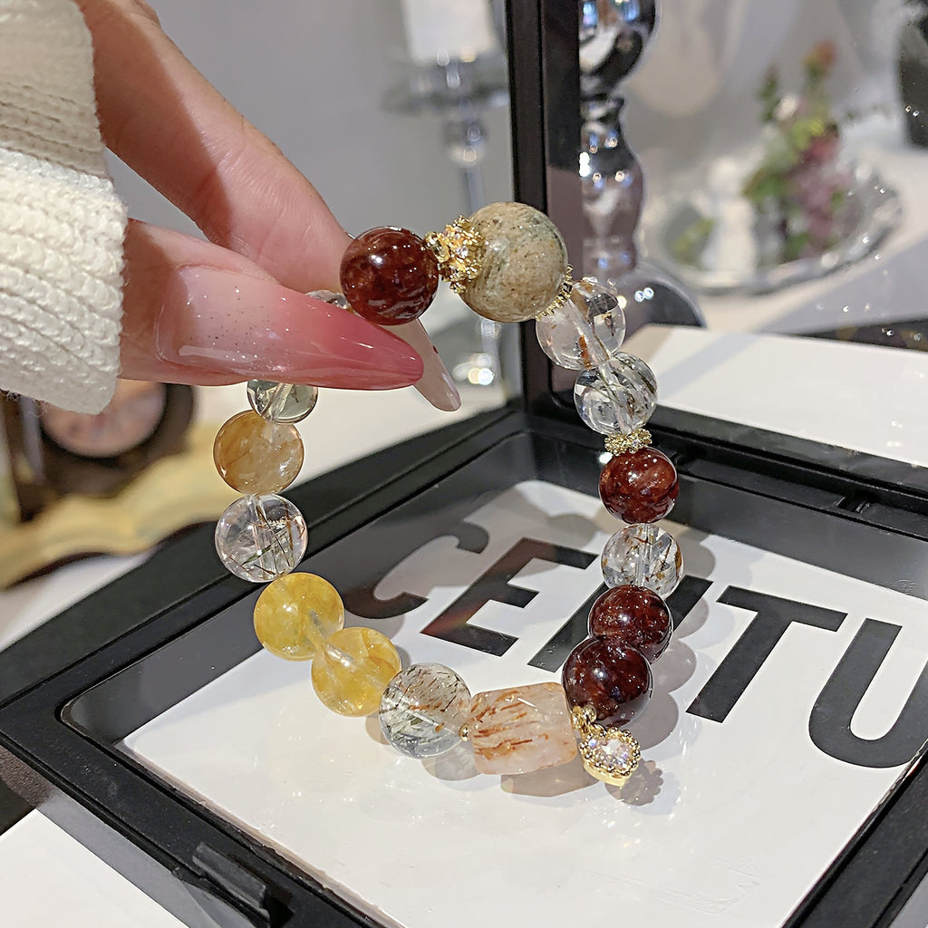 Factory Direct Supply Red Rubber Flower Multi-Treasure Beaded Bracelet Wholesale light luxury fashion jewelry Wholesale Crystal Bracelets and Bangles