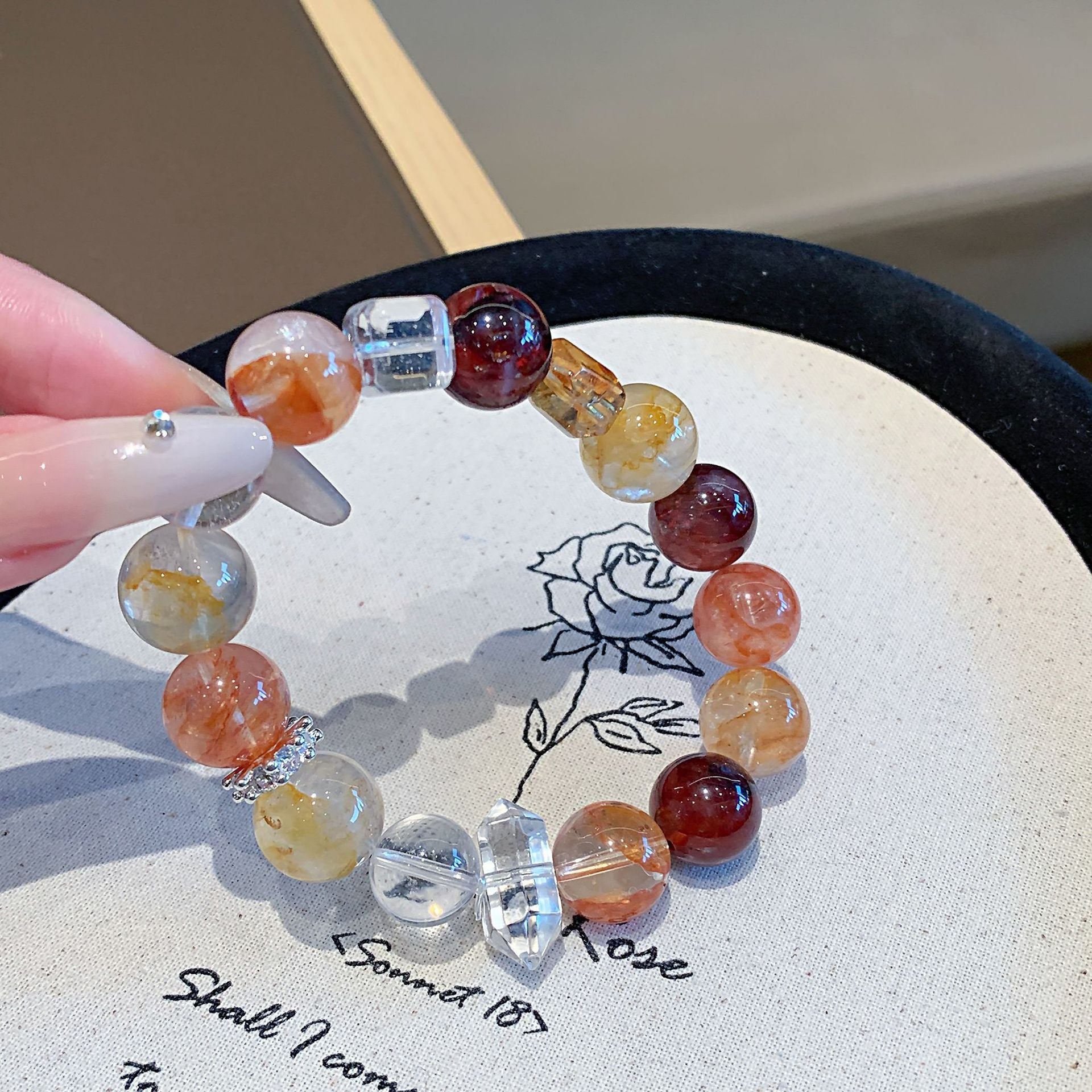 Red Glue Flower Crystal Bracelet diy Handmade Round Beads Wholesale Natural Crystal Bracelet Hot-Selling Jewelry Crystal Bracelet