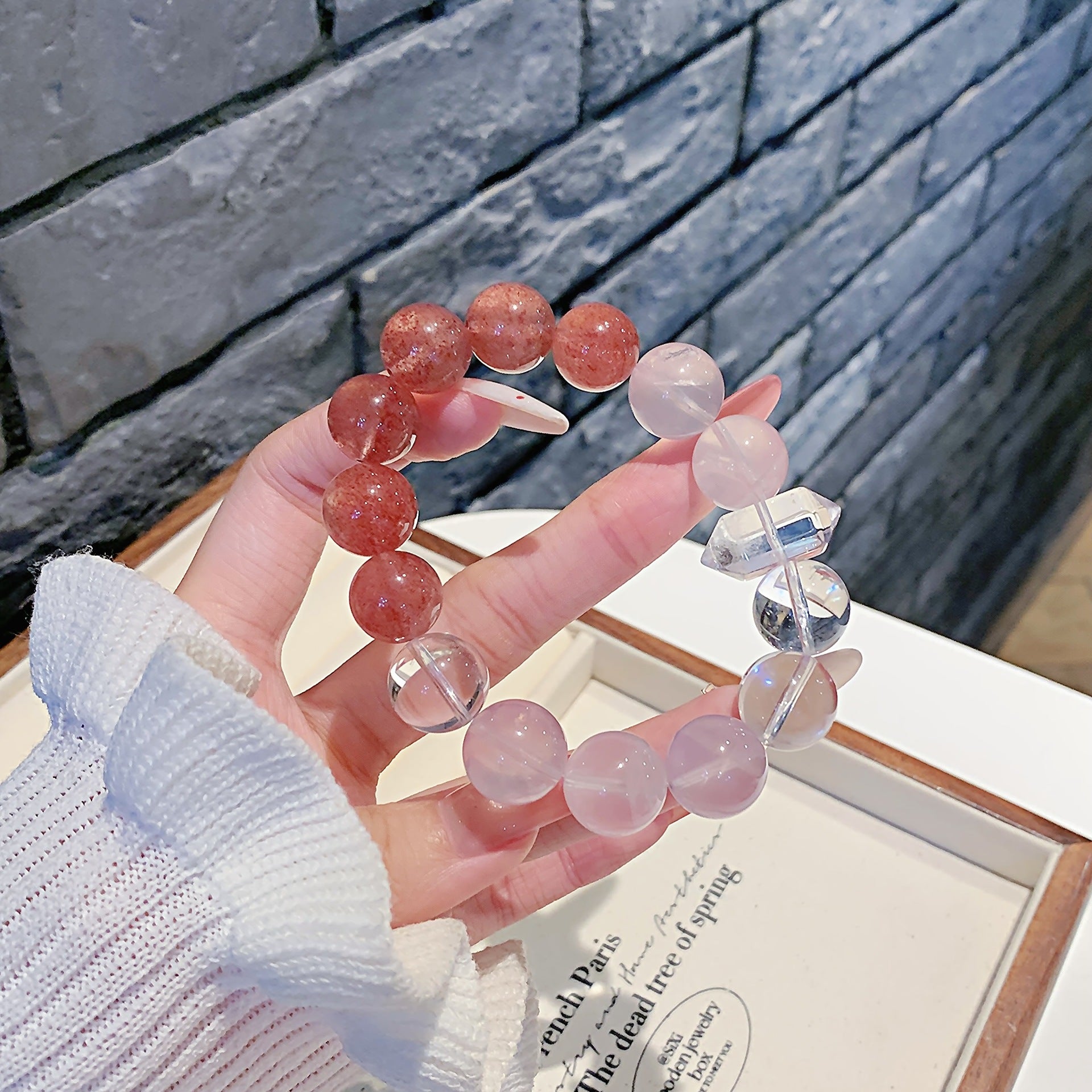 Natural Strawberry Crystal Bracelet Women's Light Luxury Sweet Niche Design Crystal Bracelet Peach Blossom Fortune Crystal Bracelet