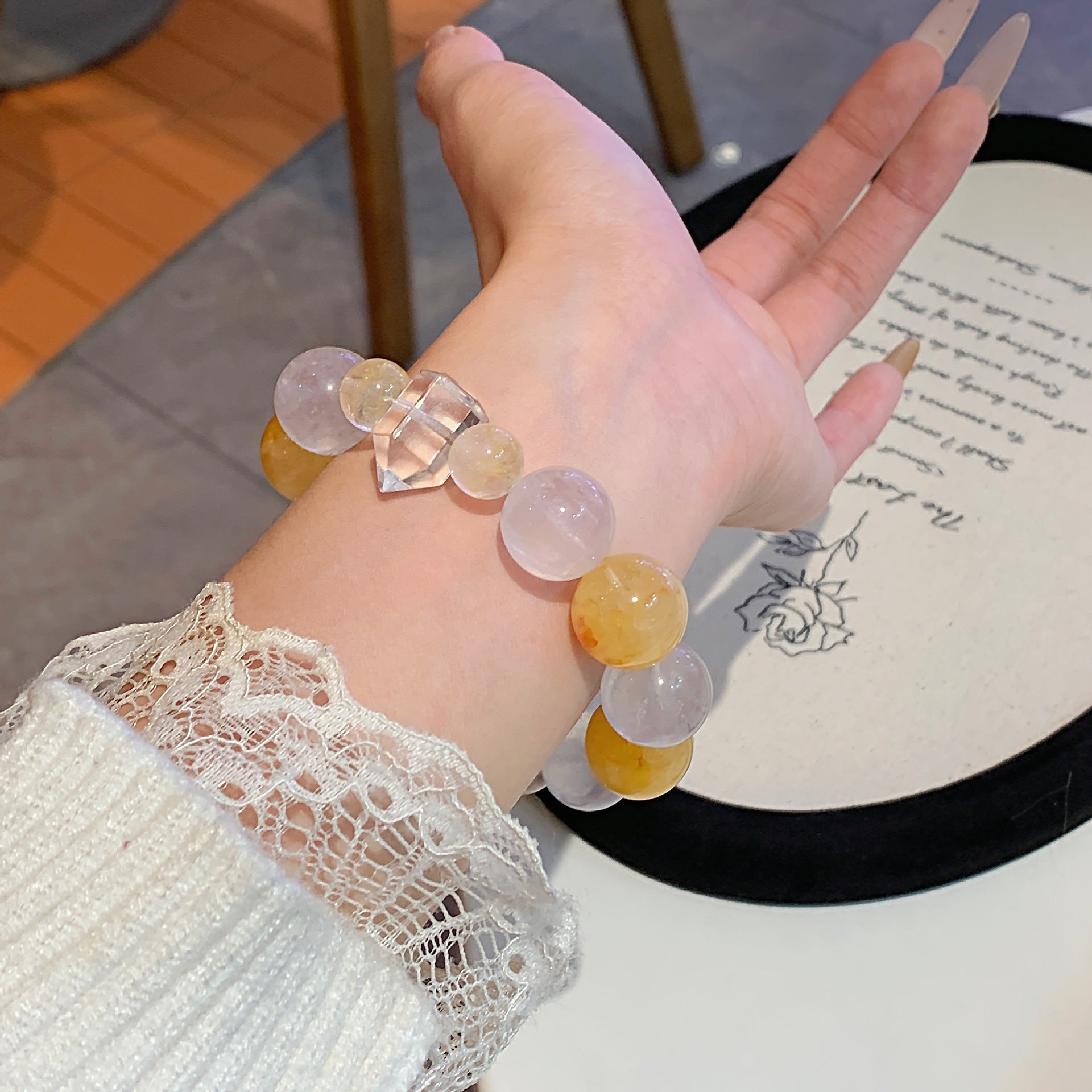 Natural Crystal Bracelet Jewelry Wholesale Original Design Crystal Bracelet with a Sense of Sophistication Yellow Gum Flower Bracelet Crystal