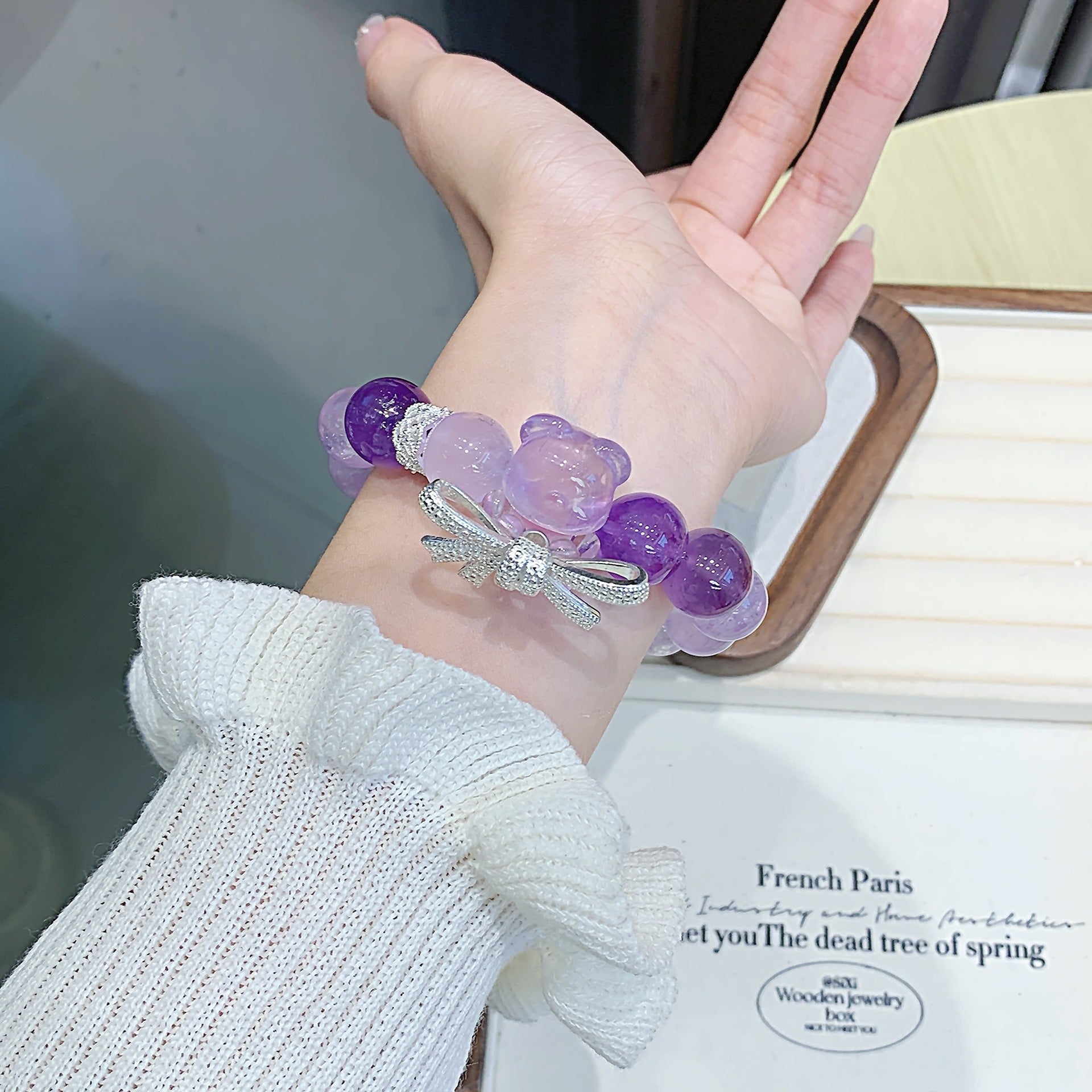 Natural lavender amethyst white crystal bracelet Girls micro-embellished bowknot beaded bracelet with a high-end feel Bracelet
