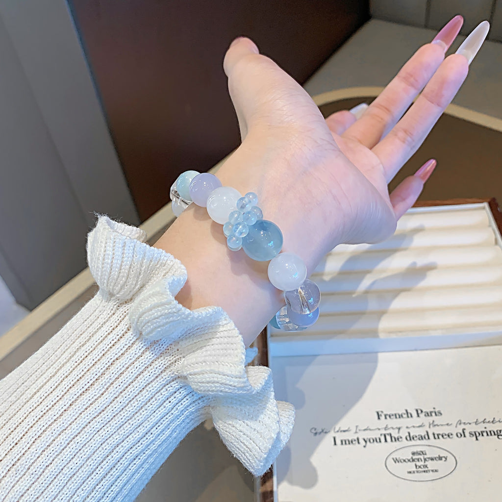 Natural Aquamarine Bracelet White Ghost Women's Single Circle diy Bracelet Gift for Best Friend's Birthday Jewelry Bracelet