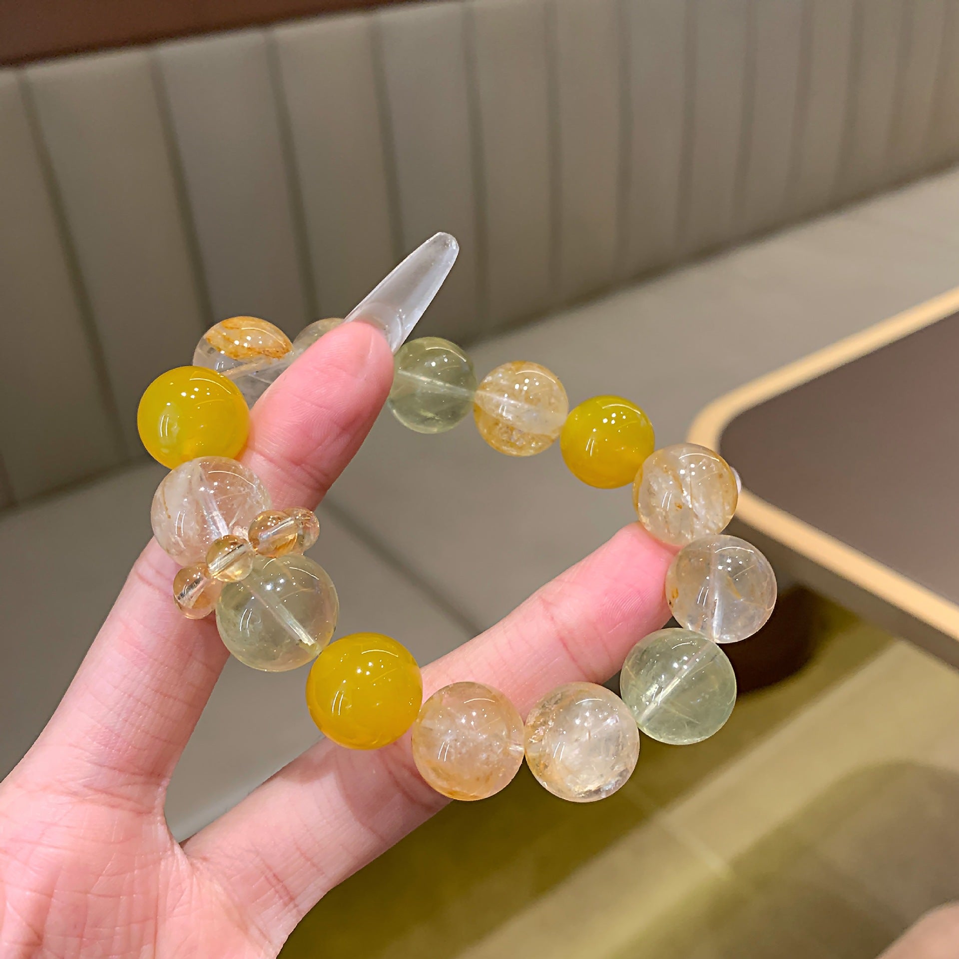 Natural Crystal Bracelet Lemon Quartz White Crystal Yellow Agate Freeform Golden Rutilated Quartz Running Ring Light Luxury Bracelet Crystal Bracelet