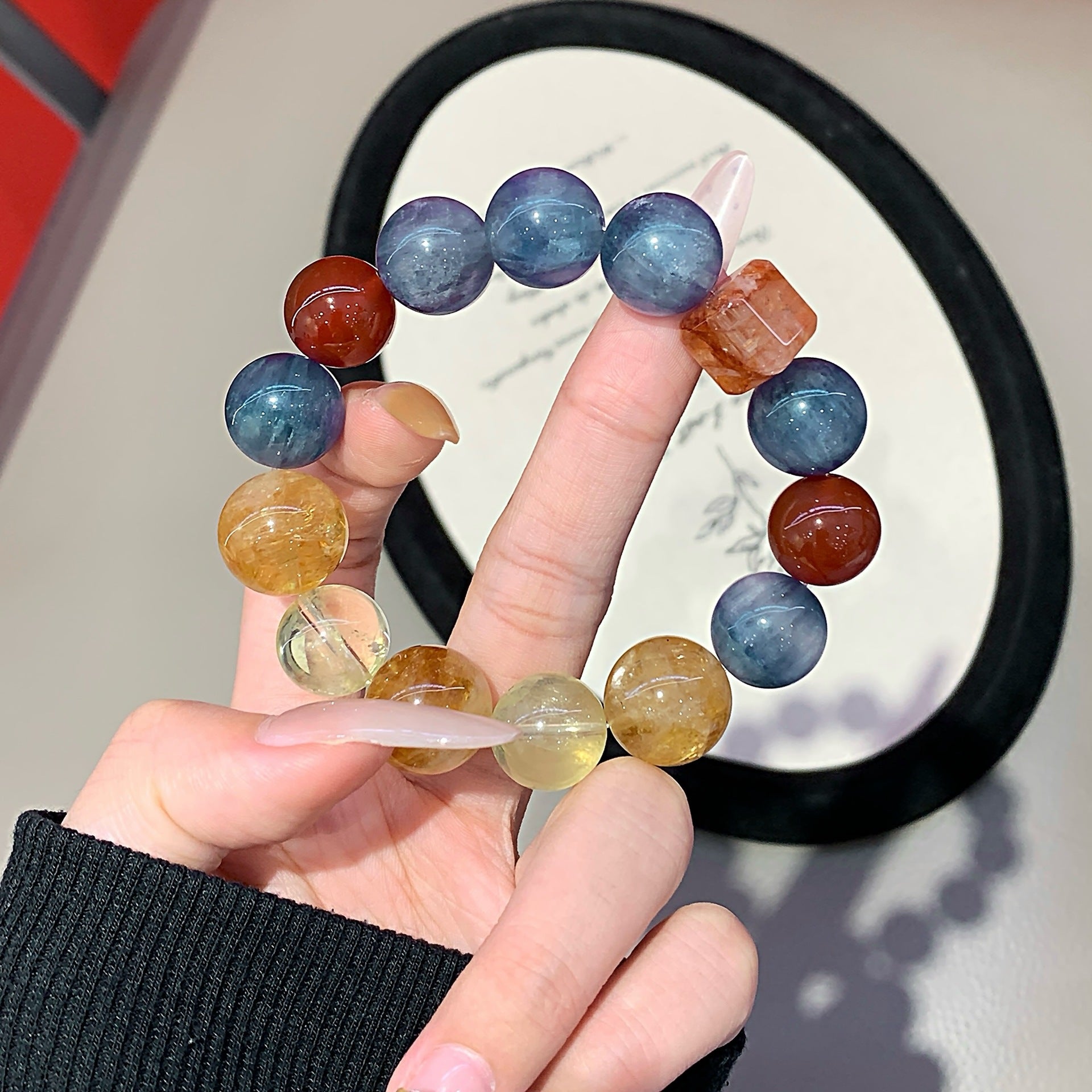 【Loulan】Natural Blue Green Crystal Yellow Gum Flower Multi-Gem Bracelet Fashionable and Versatile Women's Jewelry Crystal Beads